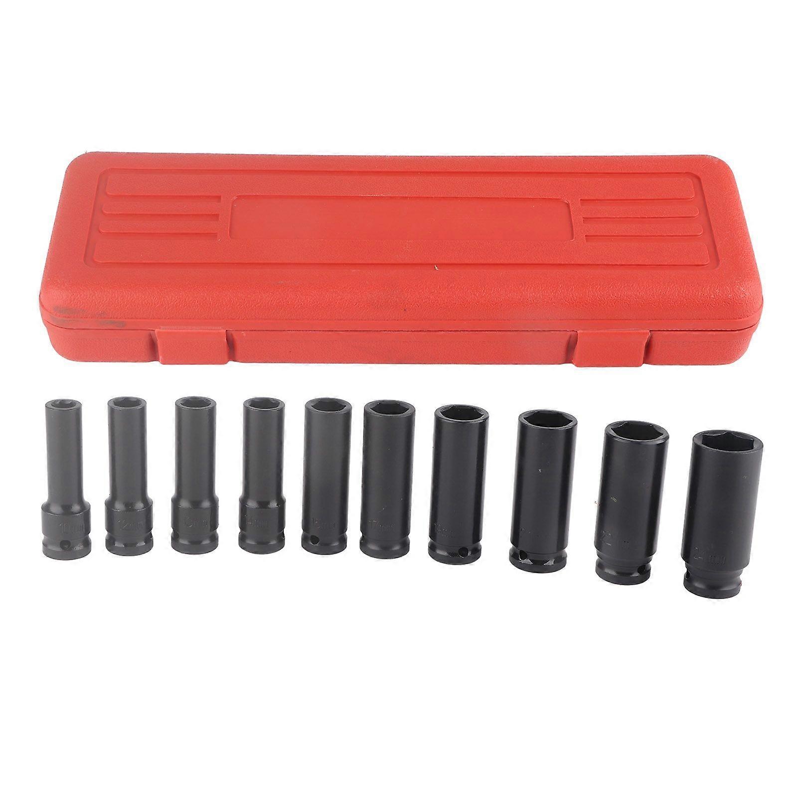 10pcs 1/2 Inch Deep Impact Socket Tool Set 6 Point Head Adapter Repairing Tool High Hardness