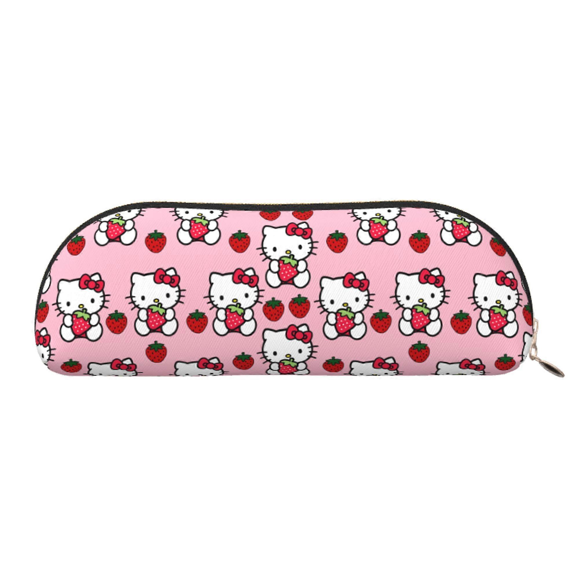 Hello Kitty Leather Semi-circular Zipper Pencil Case Large Capacity Multi-function PVC Semi-circular Storage Bag