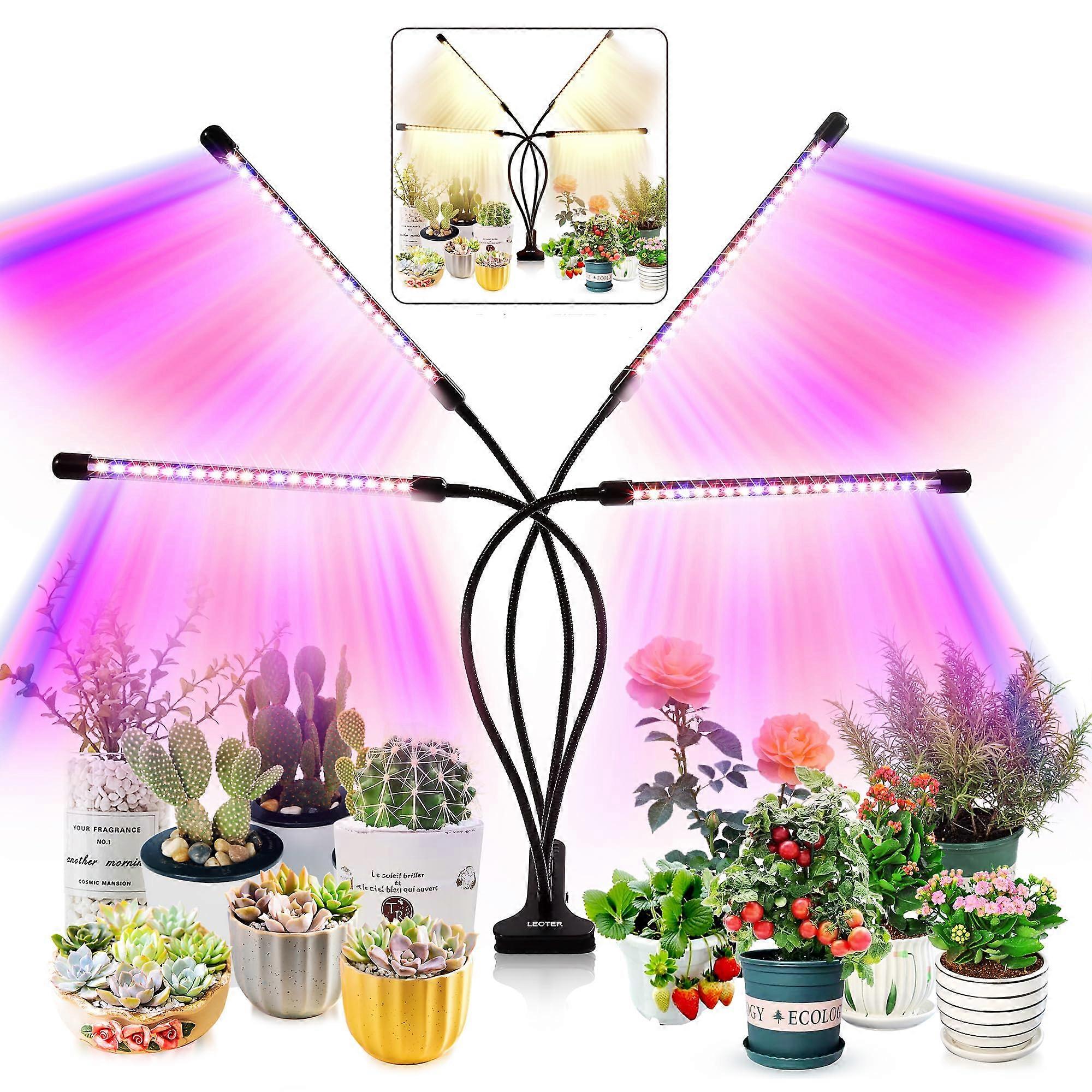 Grow Light for Indoor Plants 80 LEDs Full Spectrum Red Blue 3/9/12H Timer 10 Dimmable Levels Gooseneck 3 Switch Modes