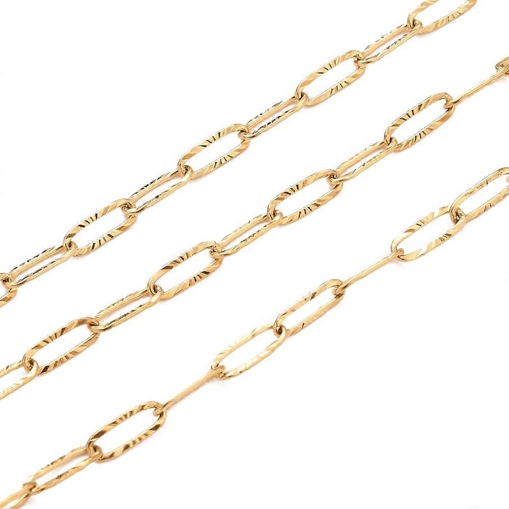1m 3.28 Feet 304 Stainless Steel Textured Paperclip Chains Drawn Elongated Cable Chains Soldered Golden Link: 9.7x3.5x0.7mm