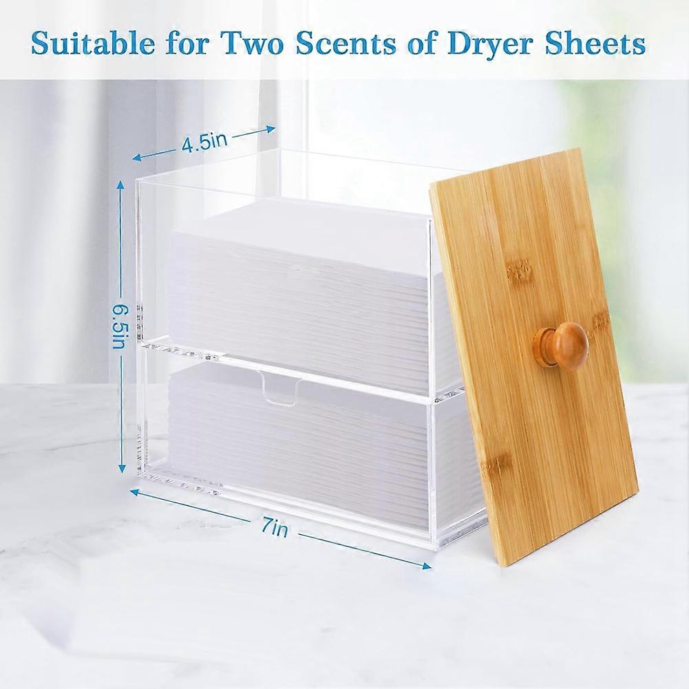 Acrylic Dryer Sheet Holder with Drawer and Bamboo Lid, Clear Acrylic Large-Capacity Laundry Pods Container