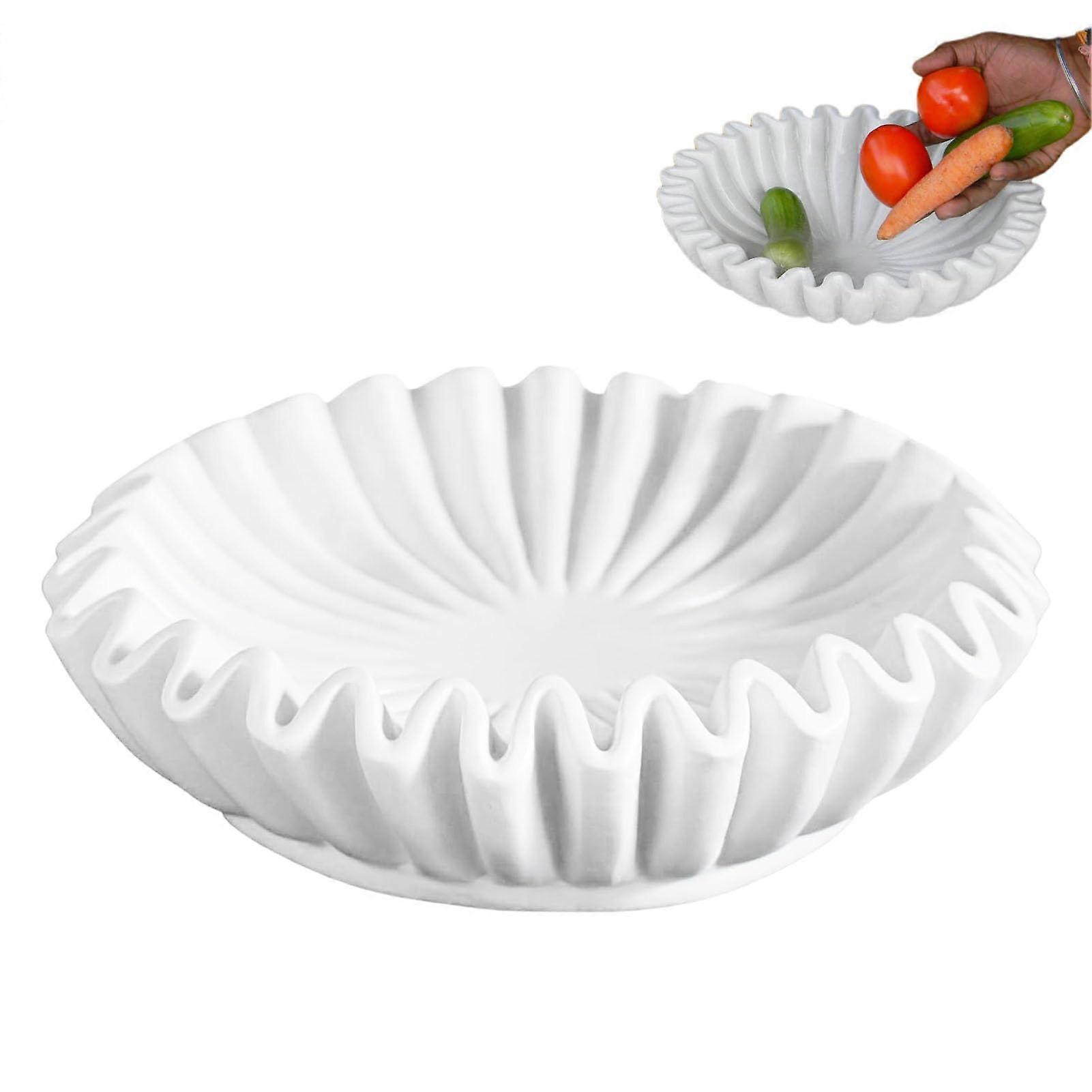 White Marble Fluted Ruffle Decorative Bowl for Kitchen Dining Room Antique Style