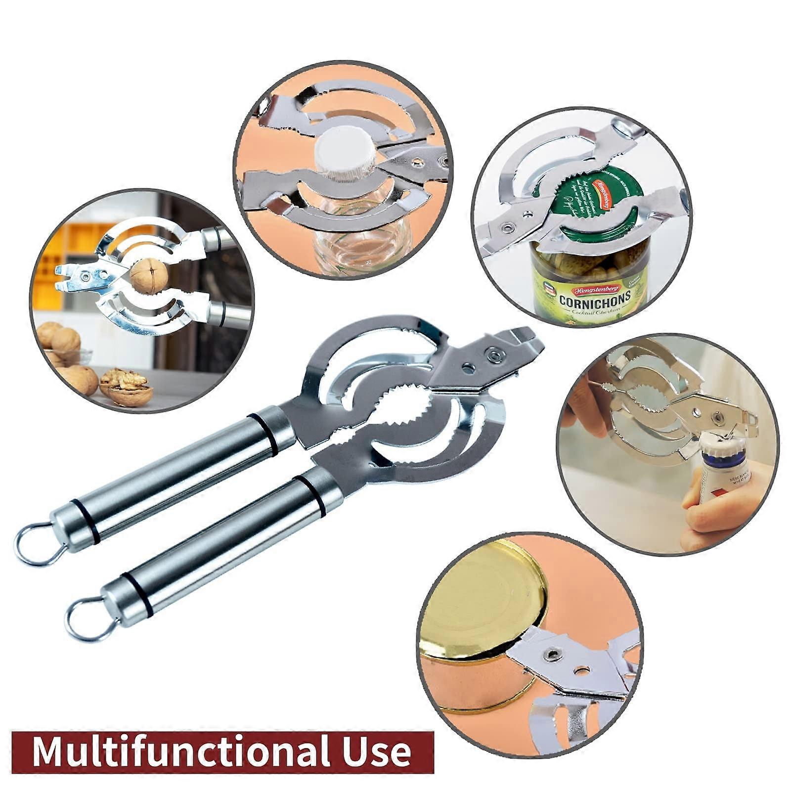 Openers Set- Stainless Steel Manual Can Opener Inclued Jar Opener & Bottle Opener with Easy Twist Knob and Non- Handle Multifunctional Kitchen Tool