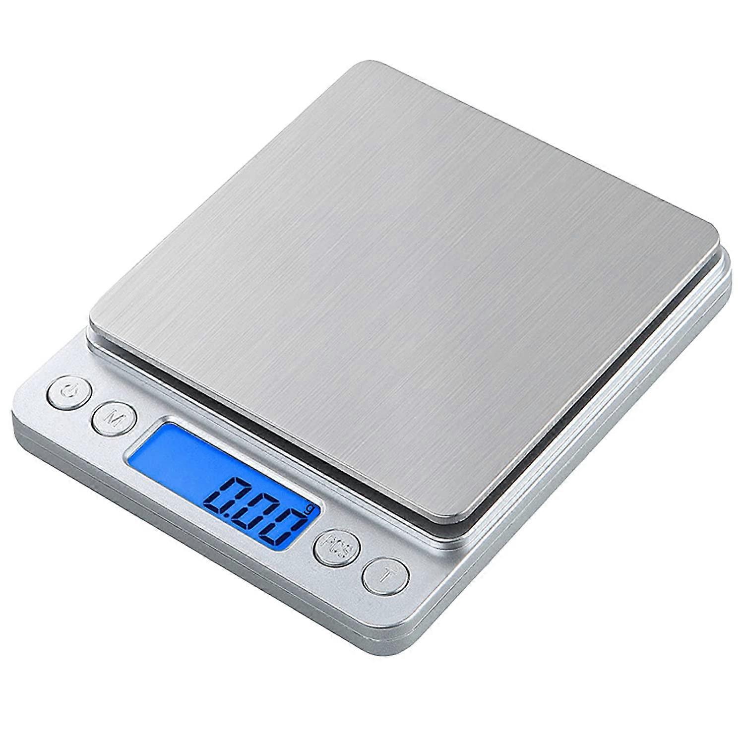 siisll 2kg Small Digital Kitchen Scale with Blue Backlit LCD, 6 Units, Tare, Auto Off, PCS Function, Stainless Steel, Battery Included
