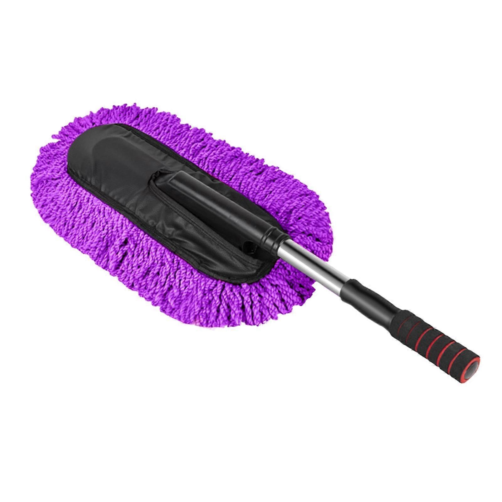 Microfiber Car Duster with Extendable Telescoping Handle Dust Clean Brush Dusting Tool Mop for Bathrooms Trucks Shelves RV Closets Violet