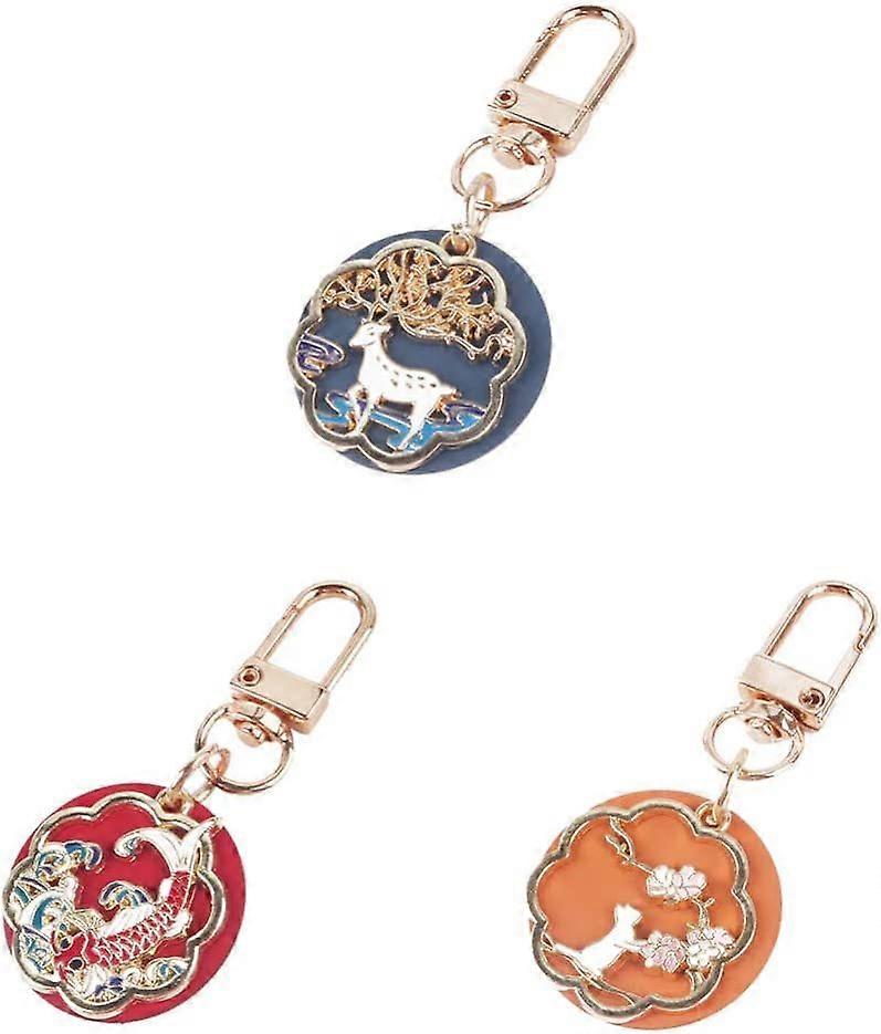 Feng Shui Key Chains Chinese Keychains with Deer Fish Good Fortune Keychain Decorative Keyring for Purse Handbag Car Key Random Style (blue+red+orange