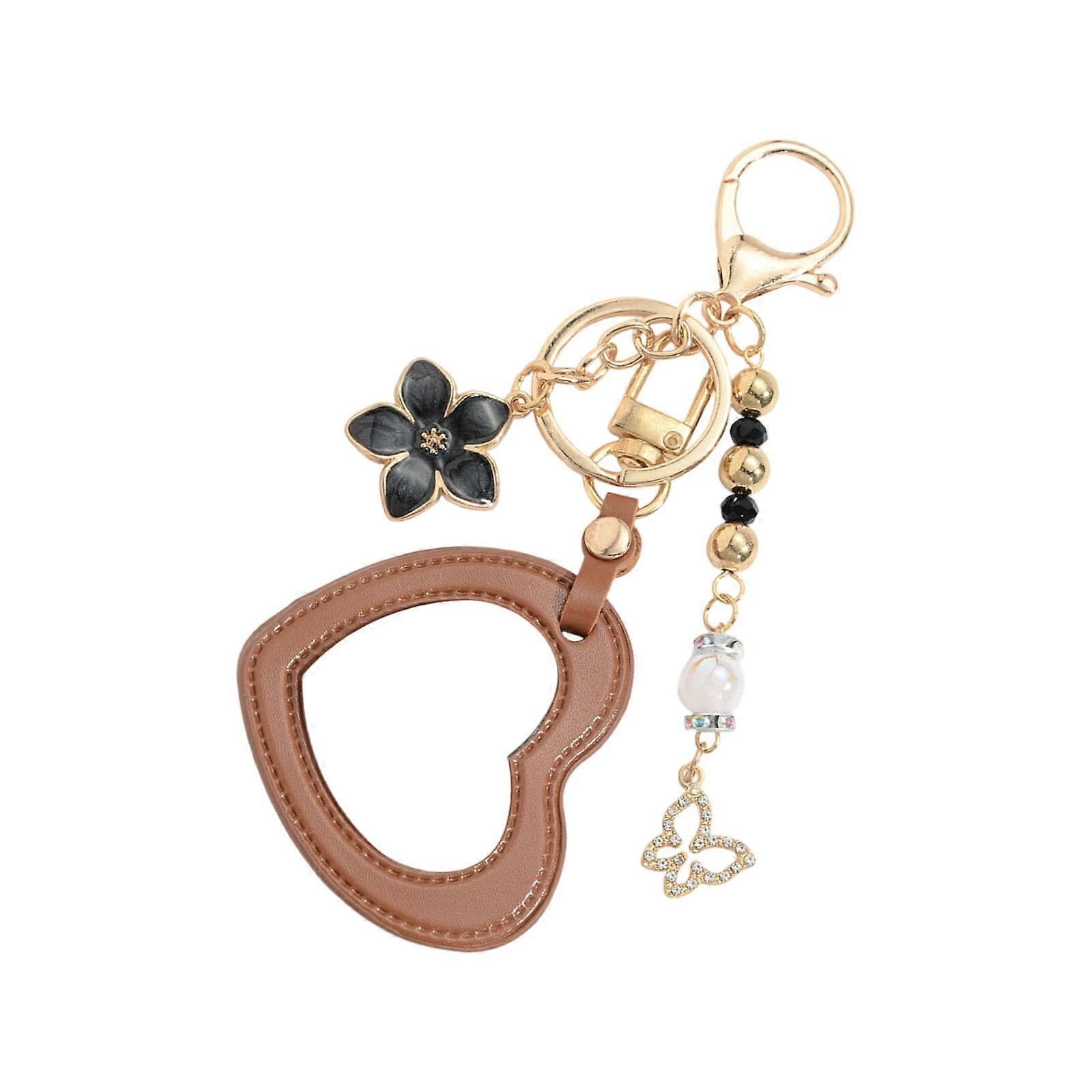Charming Retro Key Fob with Interchangeable Heart Braid Leather Strap and Antique Mirror Pendant Multicolor
