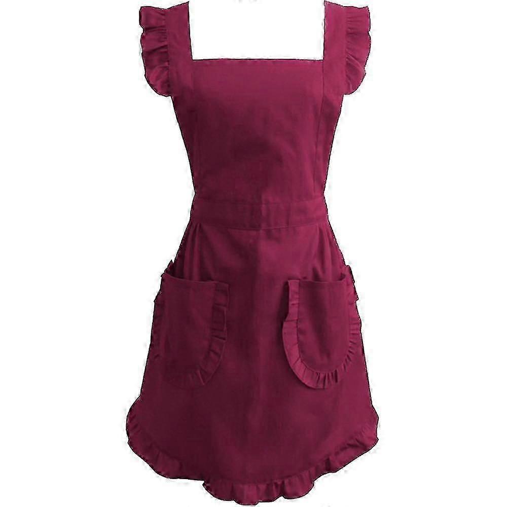Retro Adjustable Ruffle Apron With Pockets, Small To Plus Size Ladies