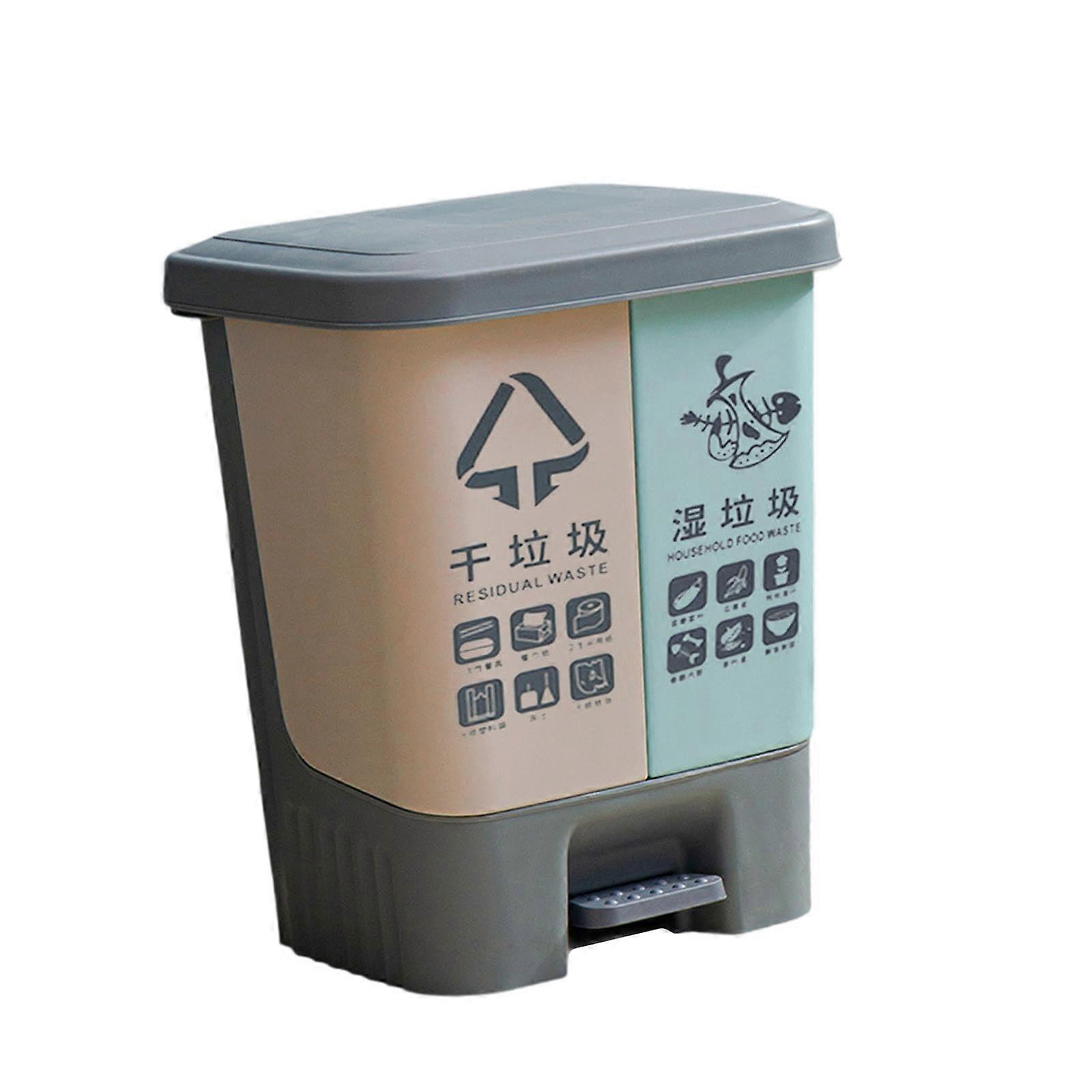 Dual Compartment Pedal Bin with Lid 1L Kitchen Recycling Trash Can for Home Waste Sorting