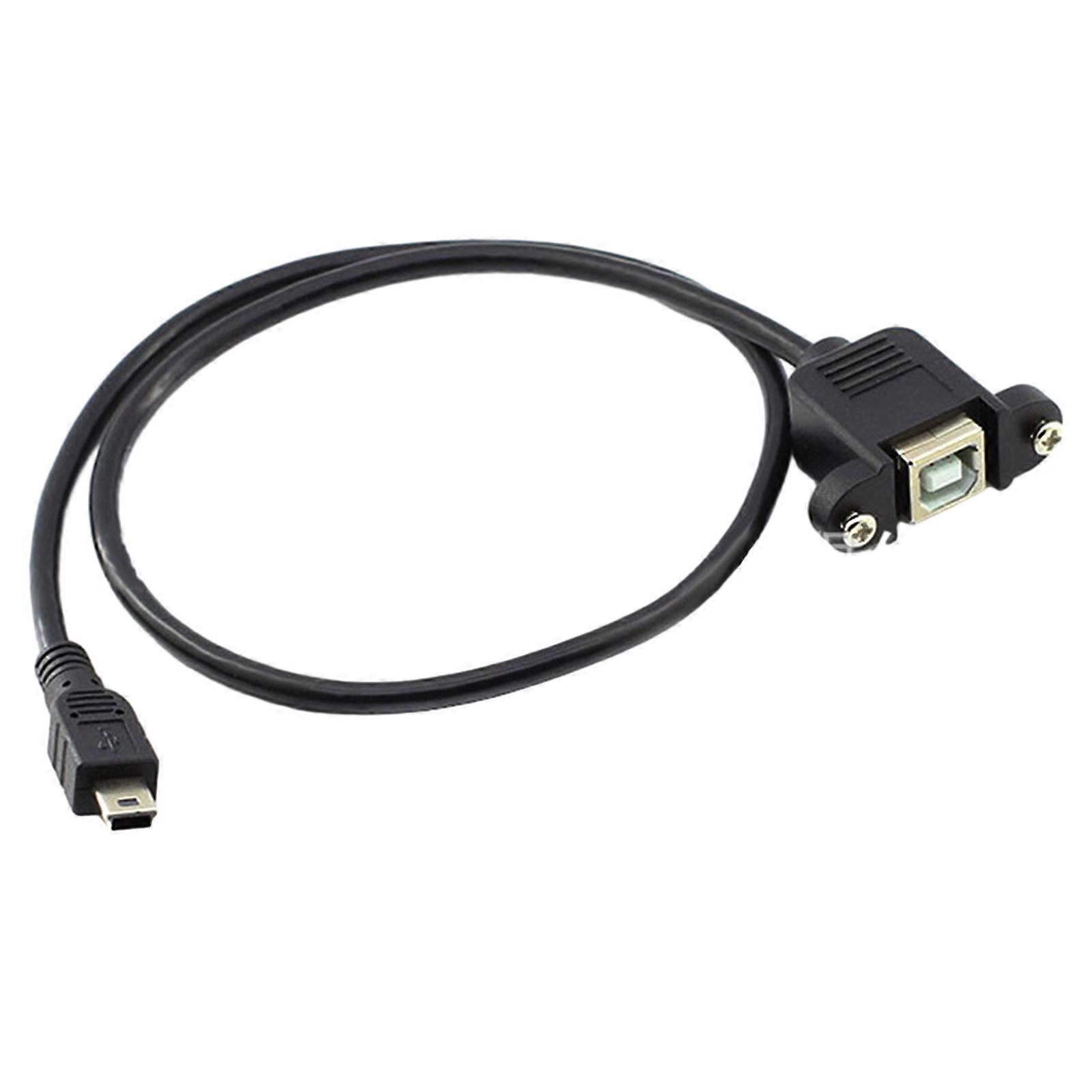 Cabo de extensão USB B fêmea para mini USB macho com conector de montagem em painel e furo para parafuso. Cabo mini USB para USB B multicolorido.