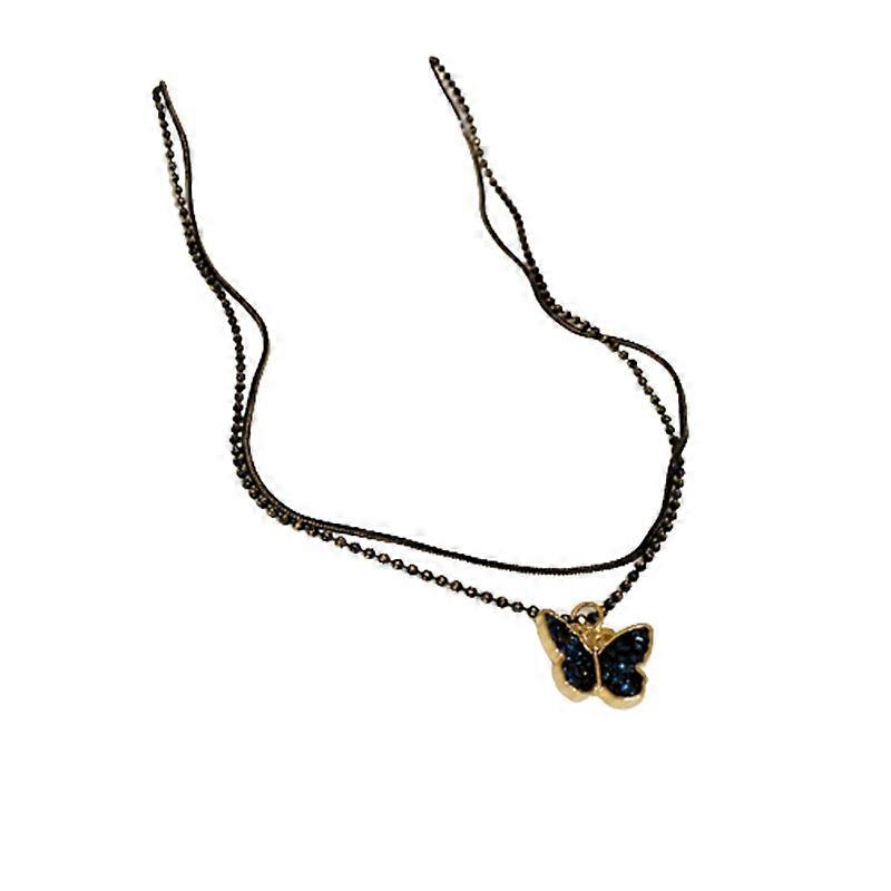 Choker Necklace, Double Layer Dark Style Beaded Butterfly Elegant French Temperament Collar Chain