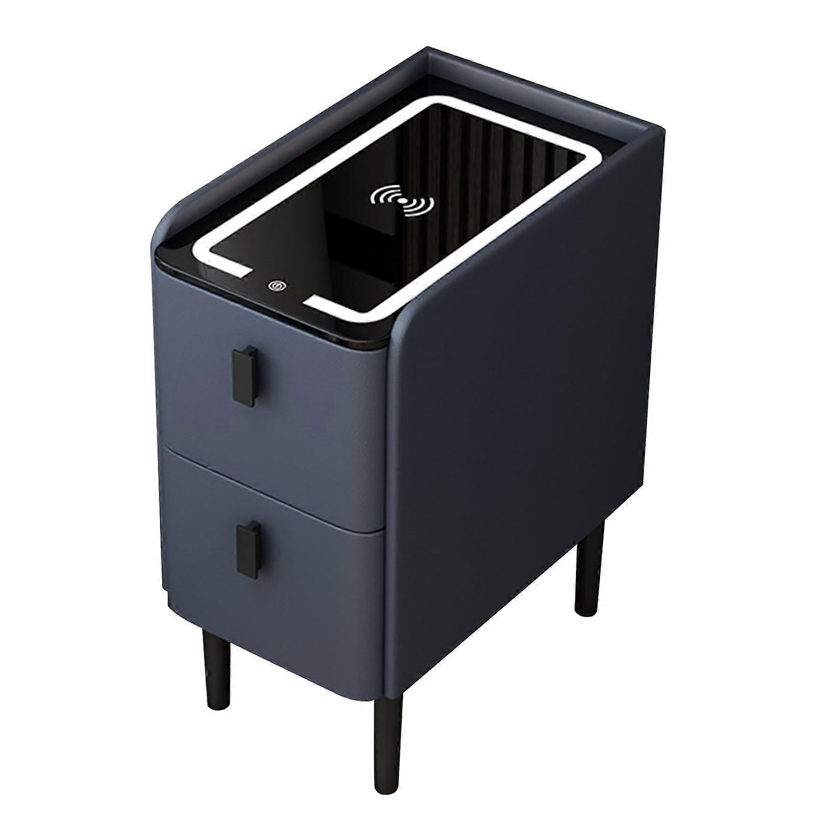 LED Nightstand with Drawers and Charging Station, Modern Bedside Table with Adjustable Lights, Blue 45cm