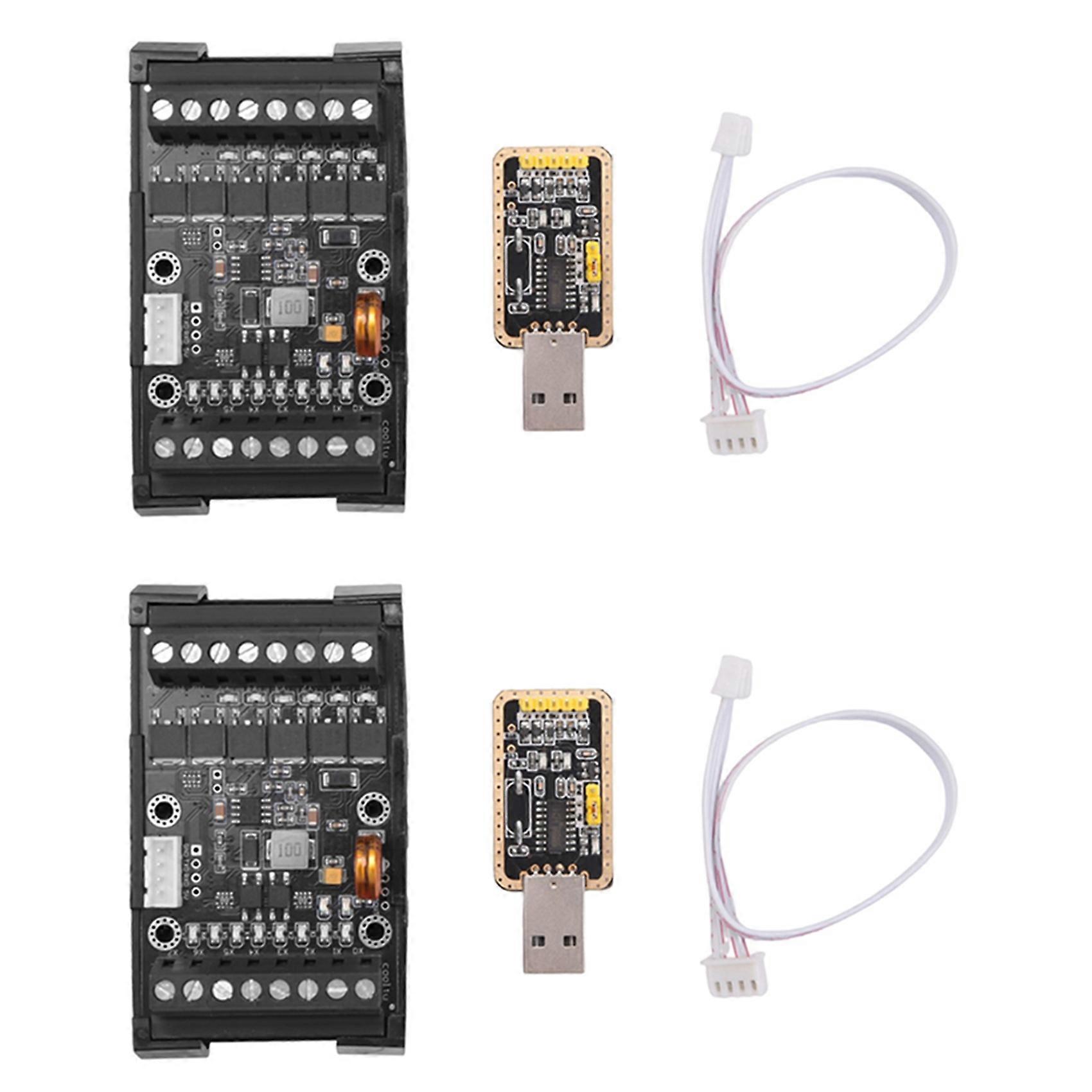 2X FX1N-14MT PLC Industrial Control Board+Case+USB-TTL Cable PLC Module Analog Input/Output with Guide Rail