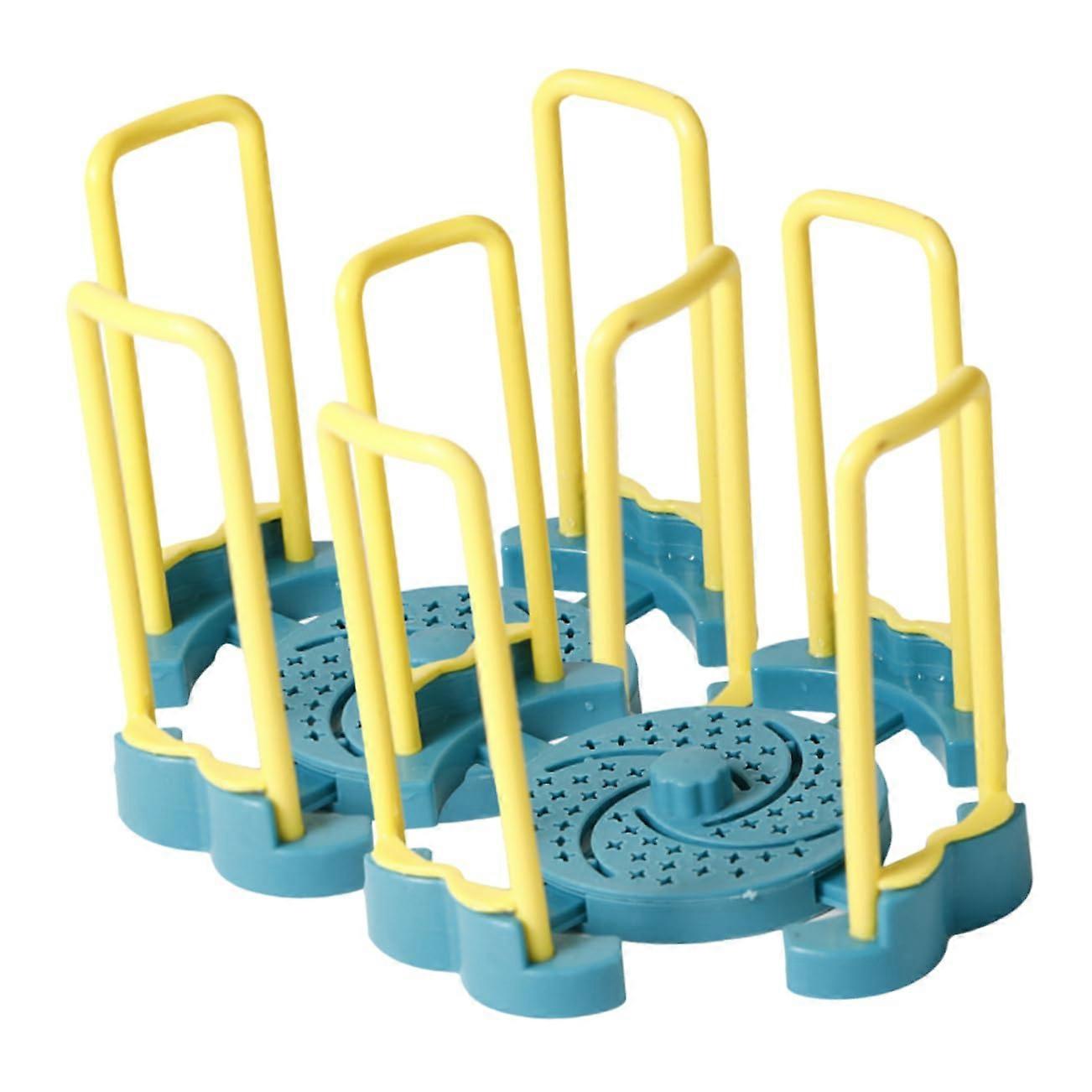 2pcs Adjustable Kitchen Bowl Organizer Rotating Countertop Holder for SpaceSaving Storage and Fast Draining Yellow and Blue