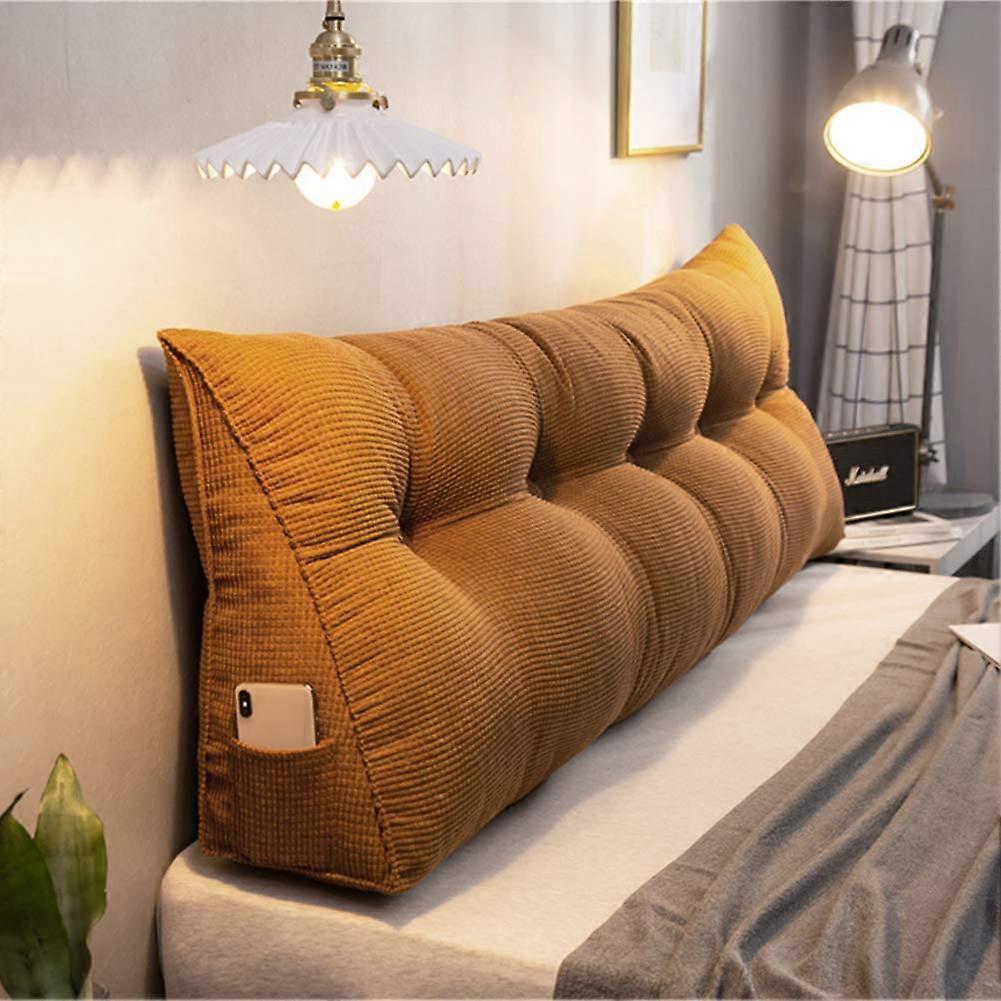 Bed Wedge Pillow with Ergonomic Back Support, Large Corduroy Reading Cushion with Washable Cover, Brown 120x23x50cm