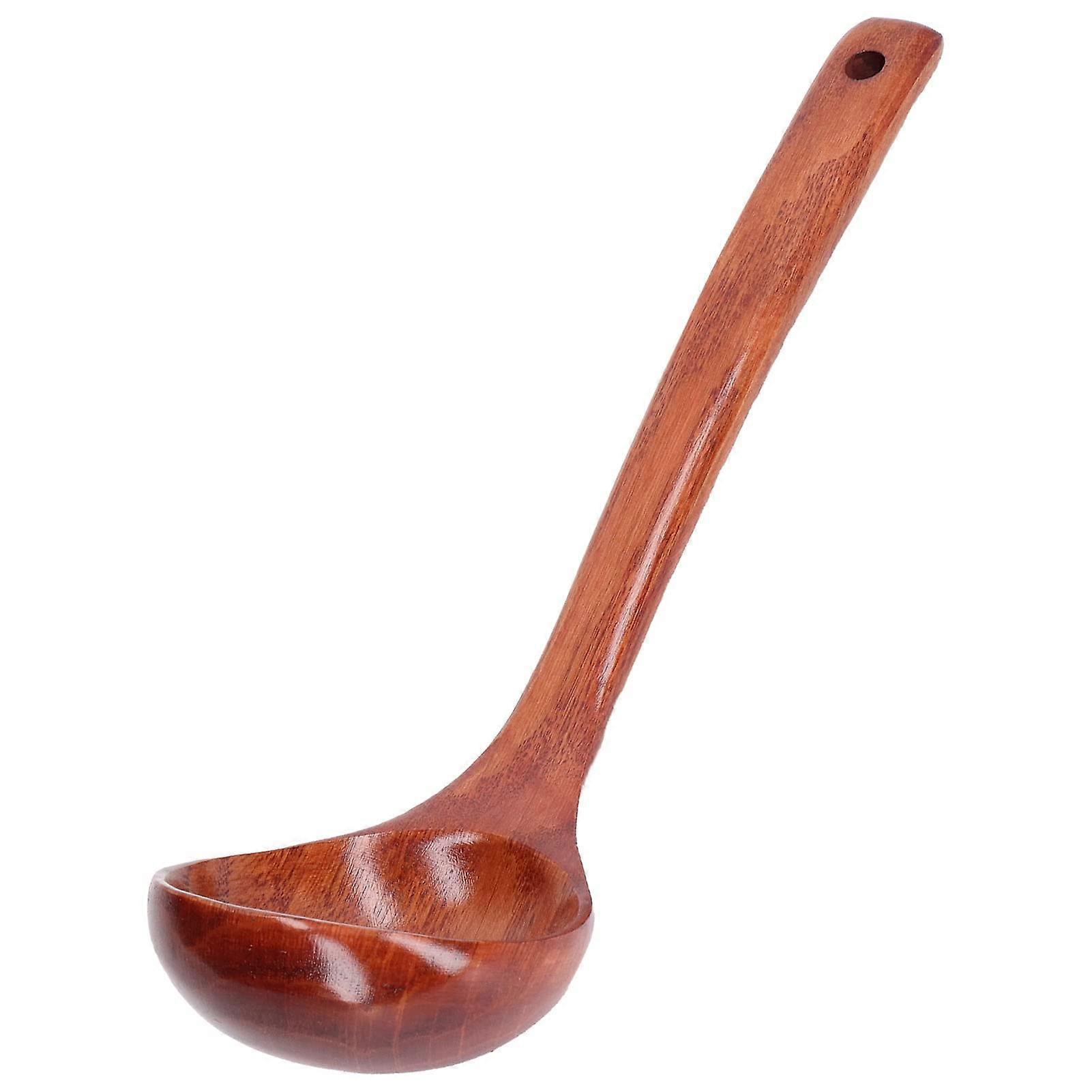 Wooden Soup Ladle with Long Handle, Heat Resistant Wooden Serving Spoon for Nonstick Cookware