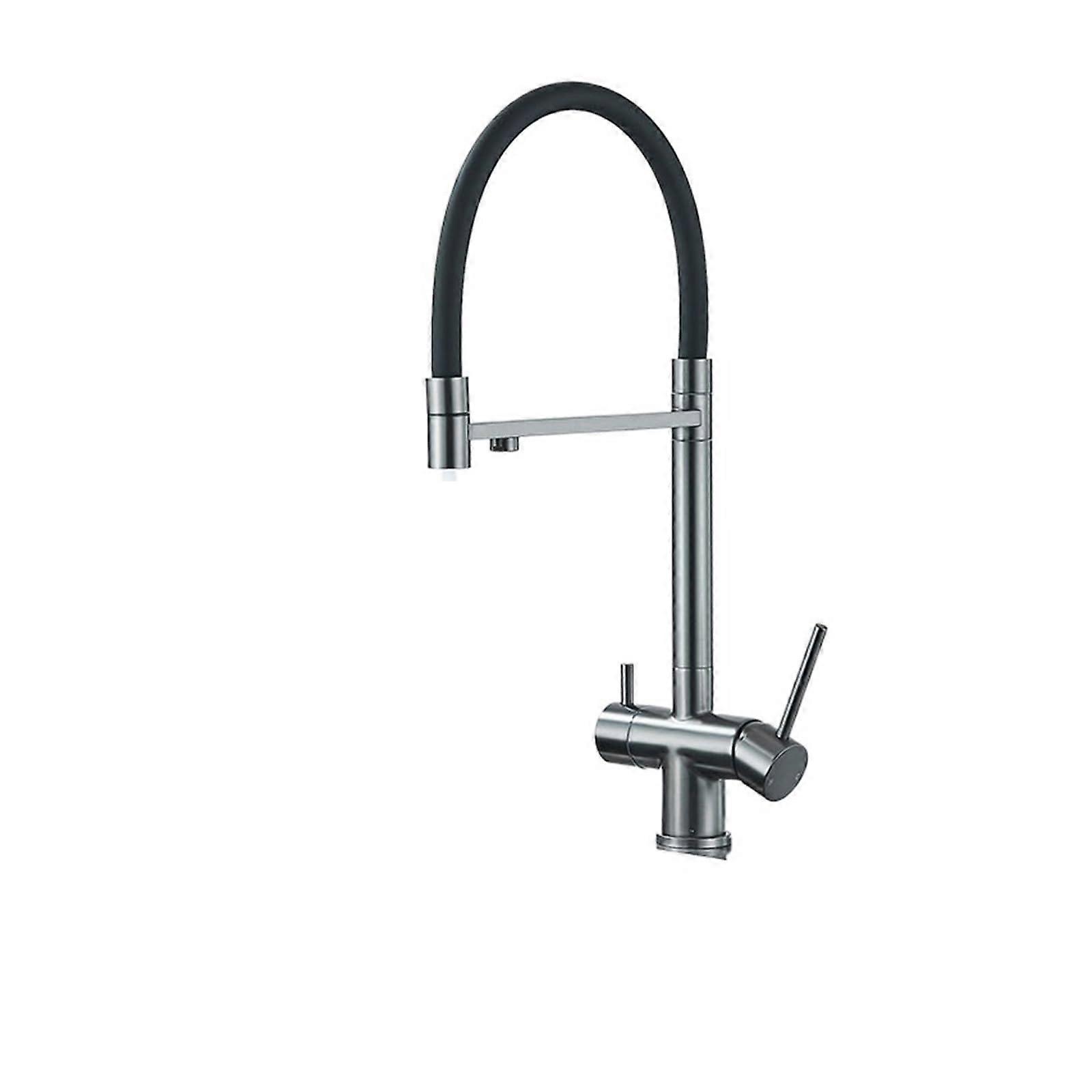 Gun Grey Pull Down Kitchen Faucet with Filter, 360° Swivel Brass 3Way Mixer Tap