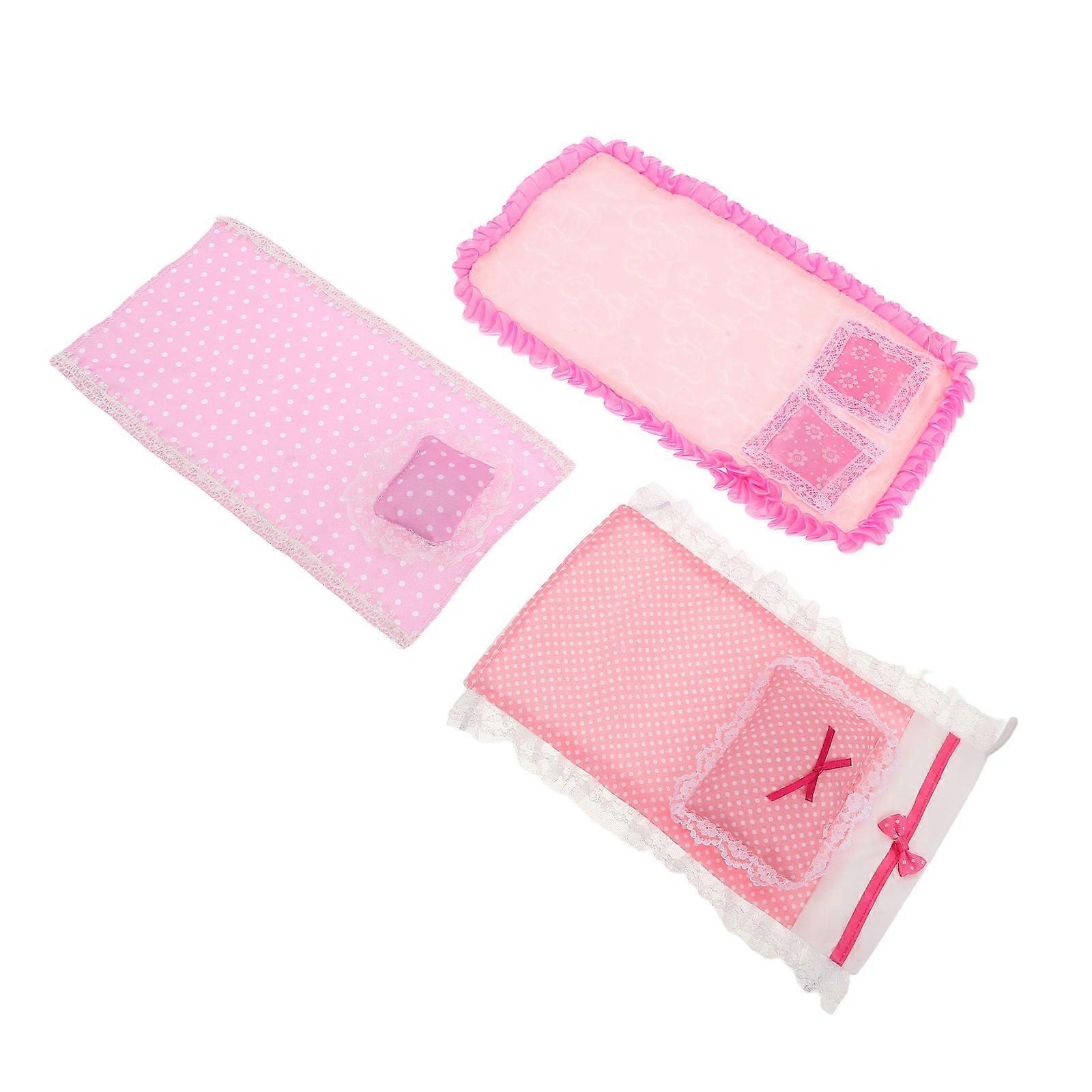 Miniature Dollhouse Bedding Set with Bed Sheets for 3Sets Fabric Material