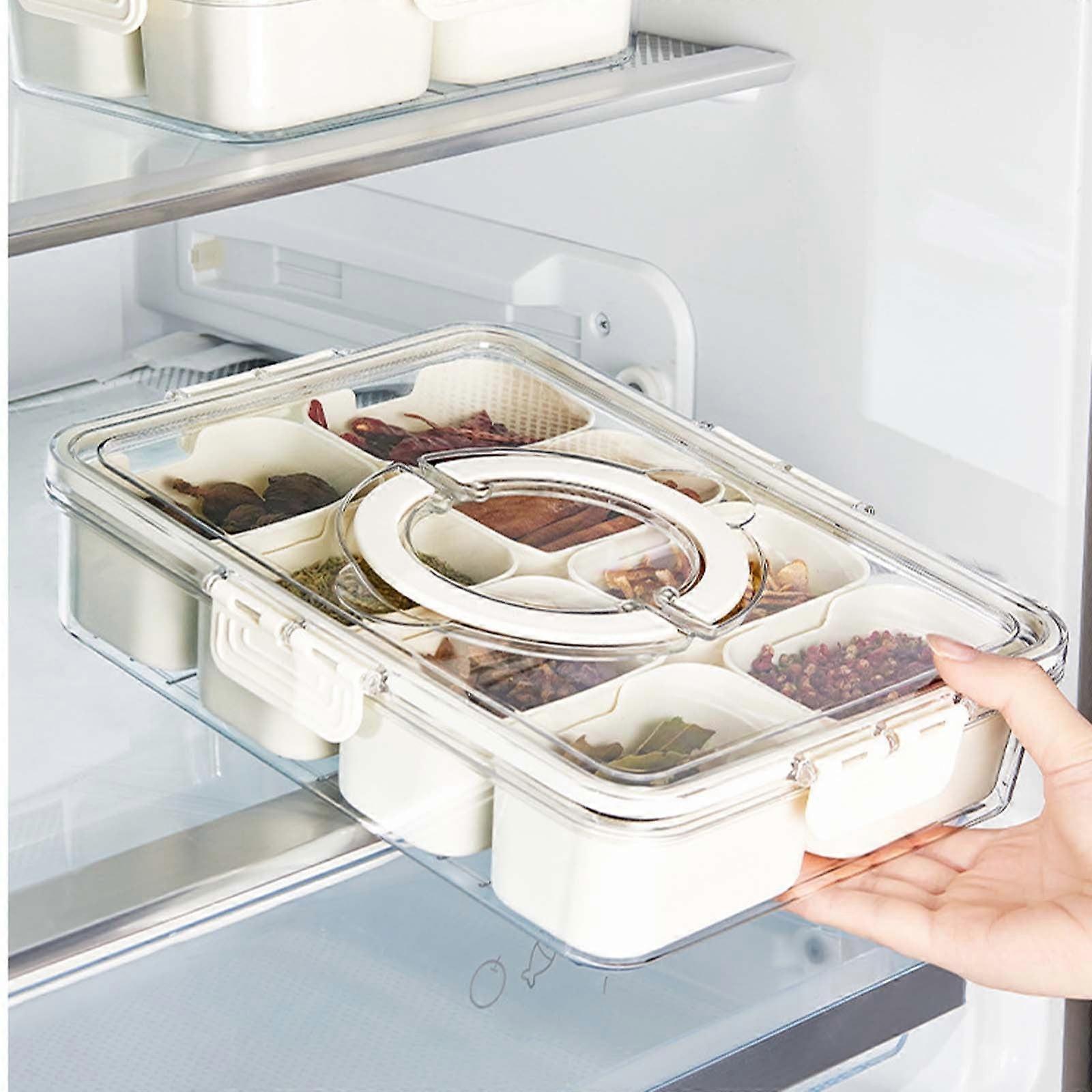 UAEBM White Plastic Divided Serving Tray with Lid and Handle Snackle Box Charcuterie Container