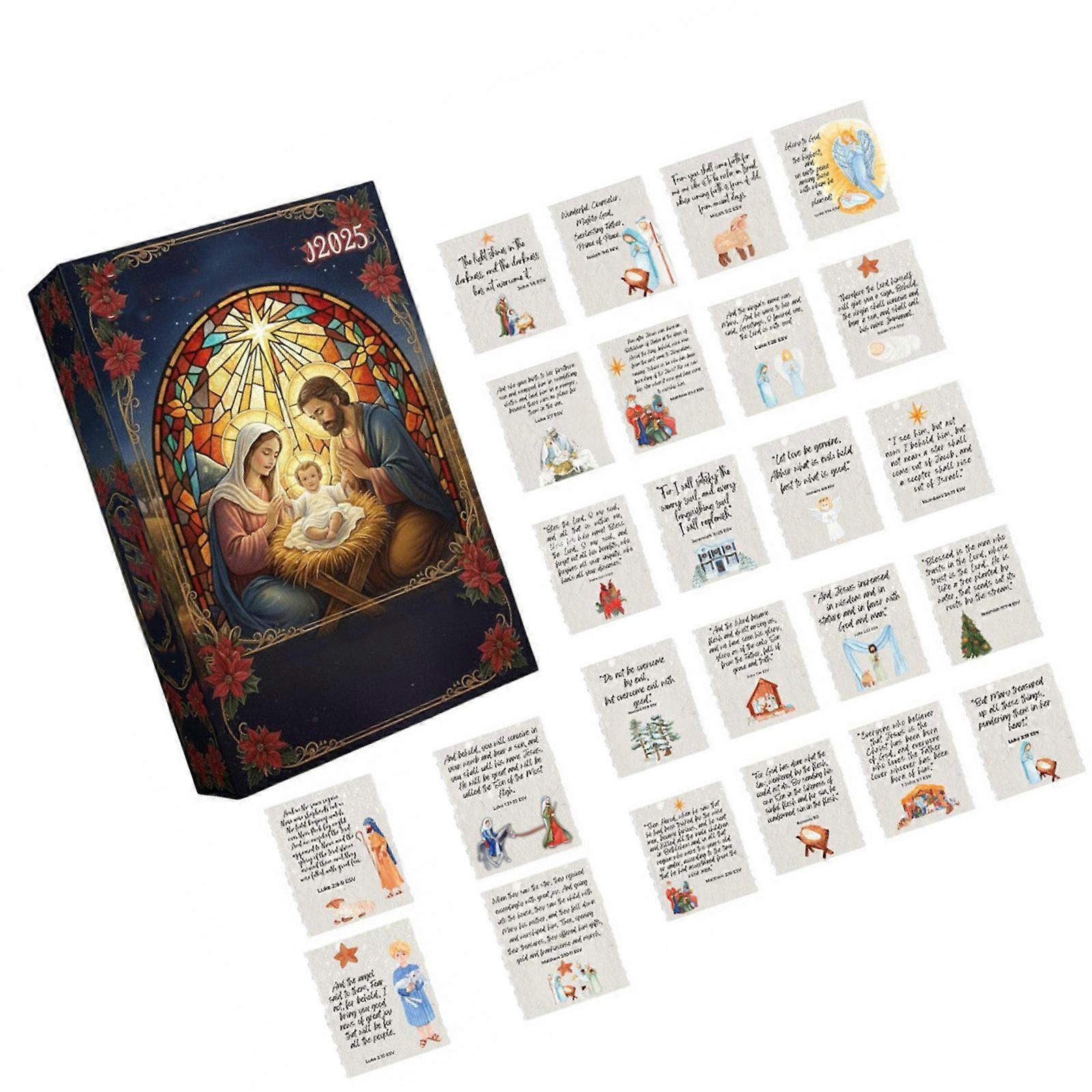 Nativity Scene Themed Christmas Advent Calendar with 24 Days of Surprises for Family Fun Activity and Home Decoration Multicolor