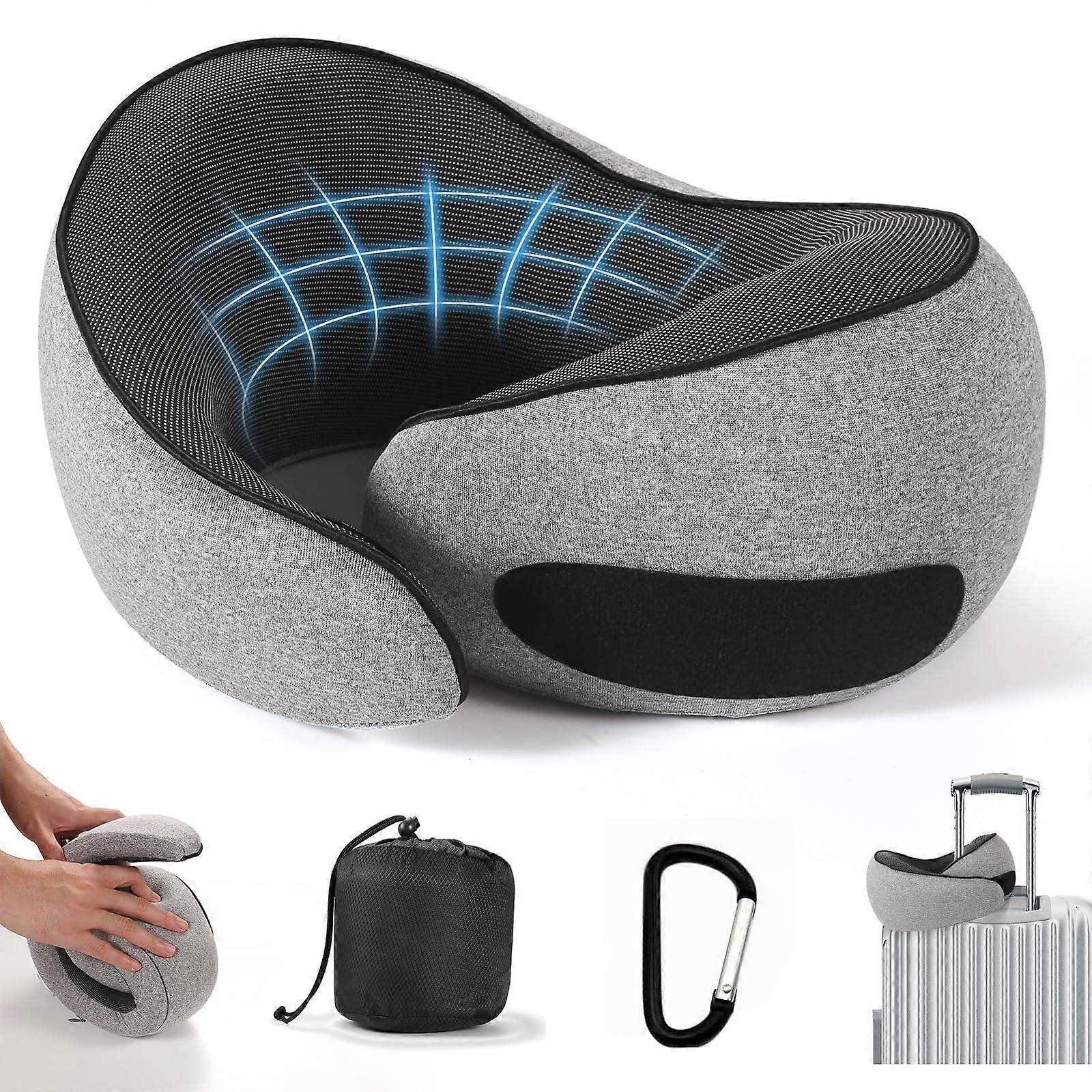 Travel Neck Pillow with Ergonomic Chin and 360° Support, Memory Foam for Airplane and Long Flights