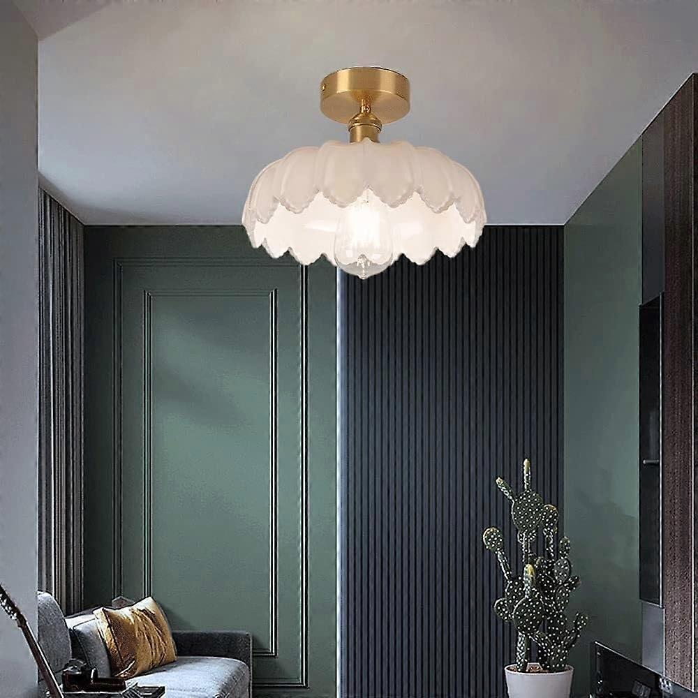 Modern Glass Flush Mount Ceiling Light with Elegant Copper Shade for Kitchen Dining Living Room