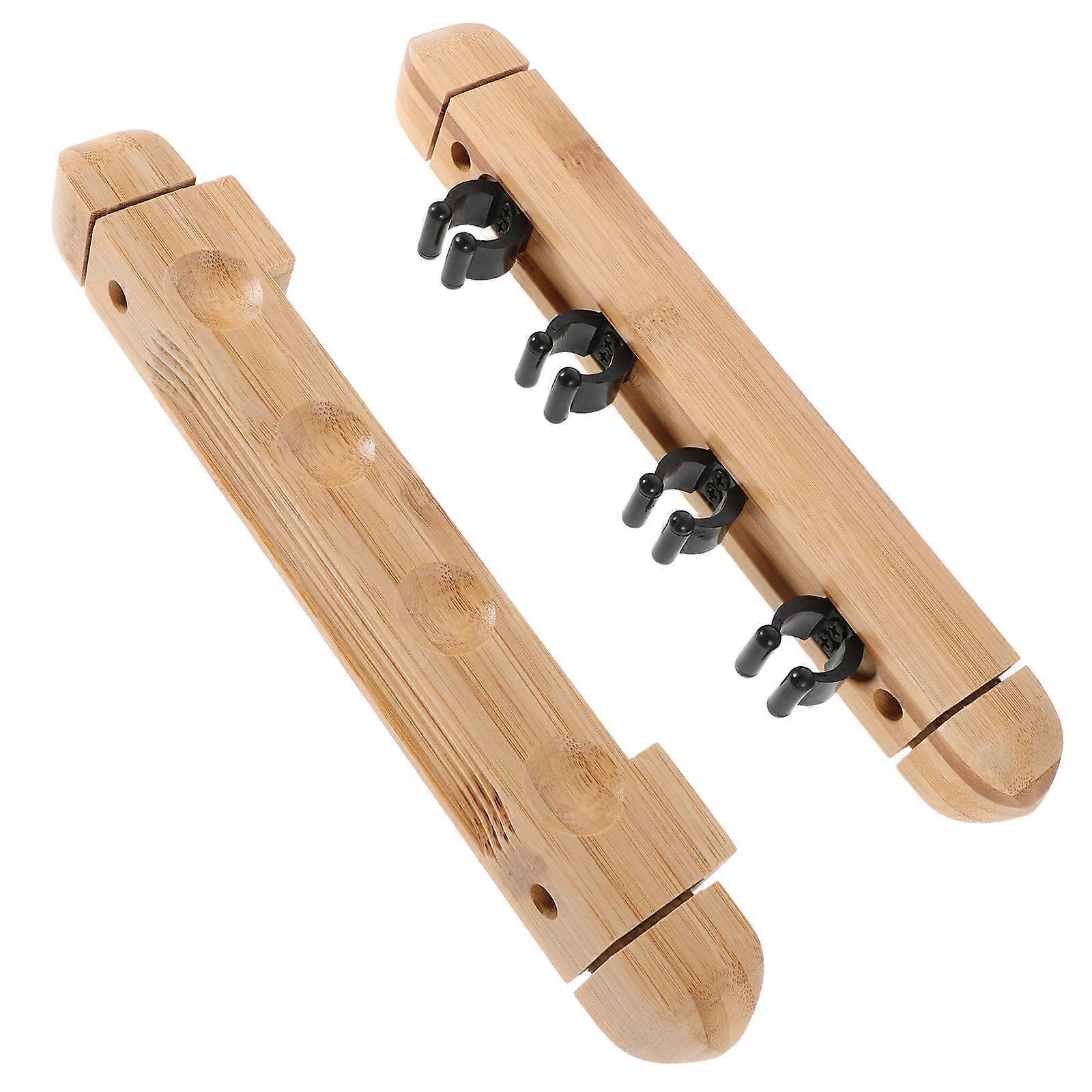 Wall Mounted Pool Stick Rack Solid Wood Cue Rack for 2Sets 4 Holes