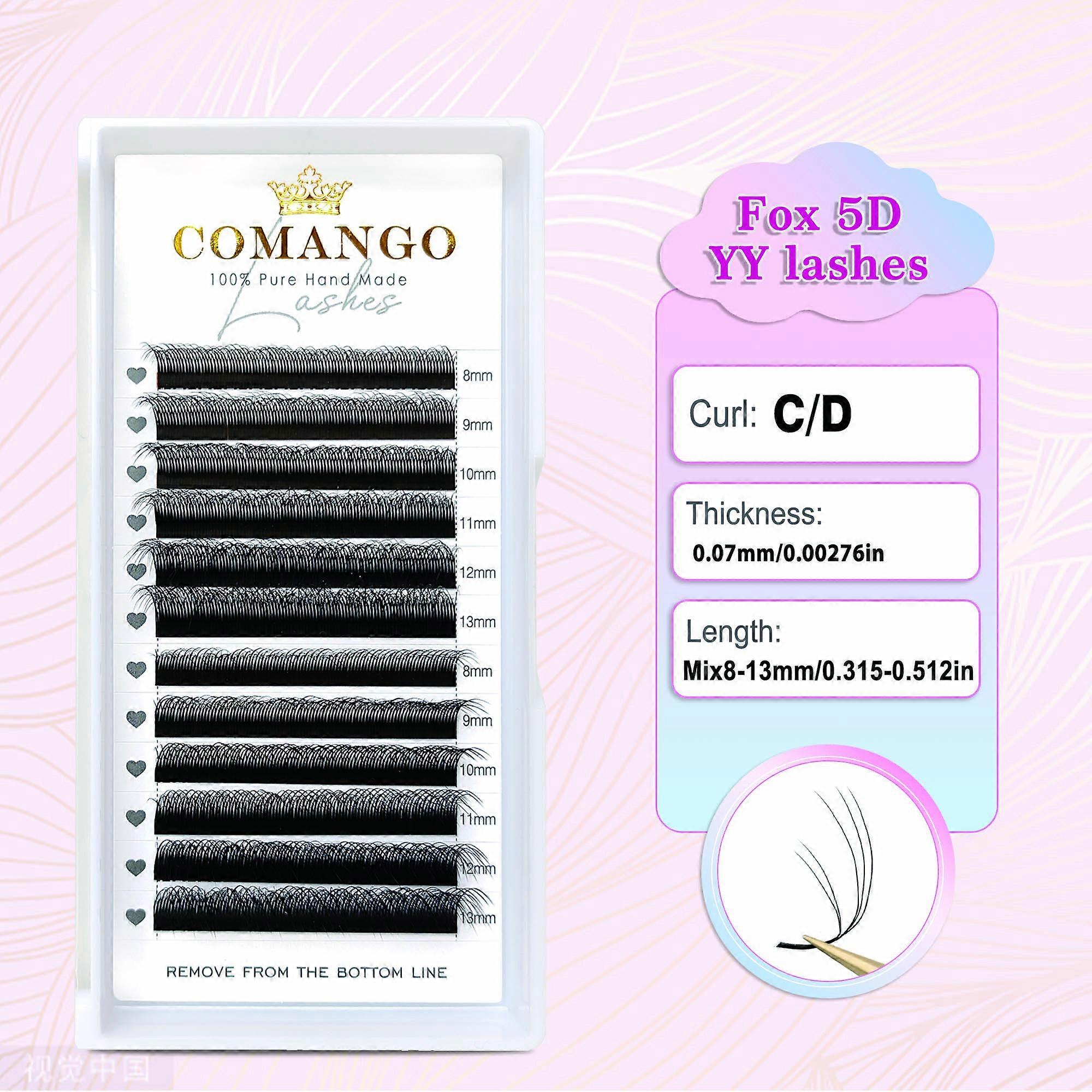  5D Fox YY Shape Eye Lashes Extension C/D Curl Professional Black Fox Eye Style Lash High Quality Make-up Eyelashes