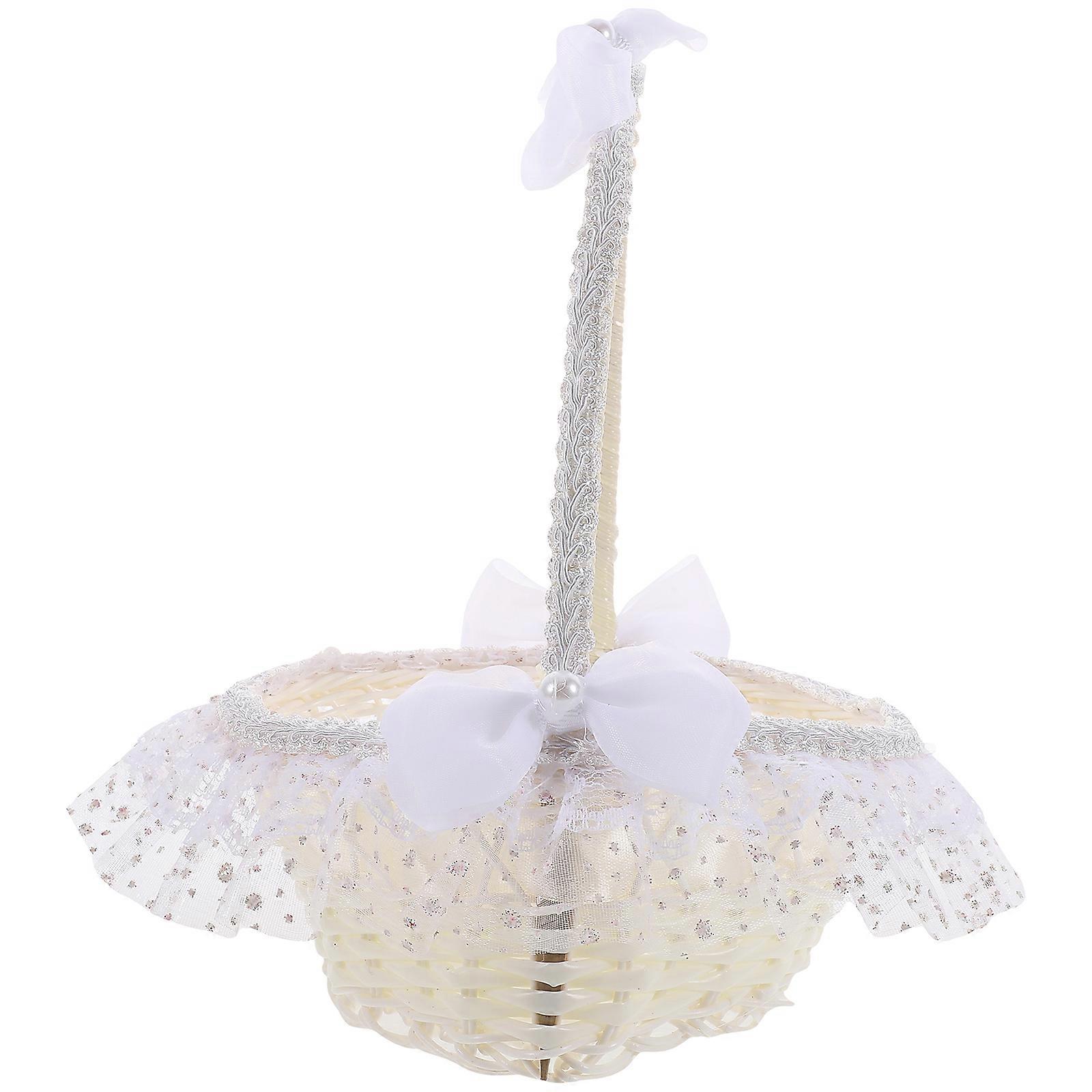 Heart-Shaped Flower Basket Wedding Decorative Item White Plastic 1Pack