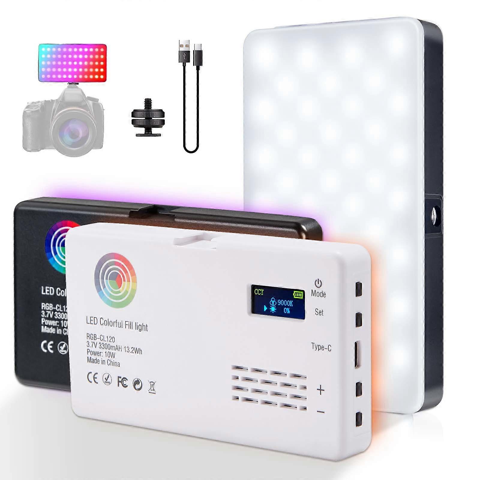 Kit d'éclairage LED RVB 2500K-9000K pour caméra, éclairage vidéo à intensité variable, rechargeable, noir