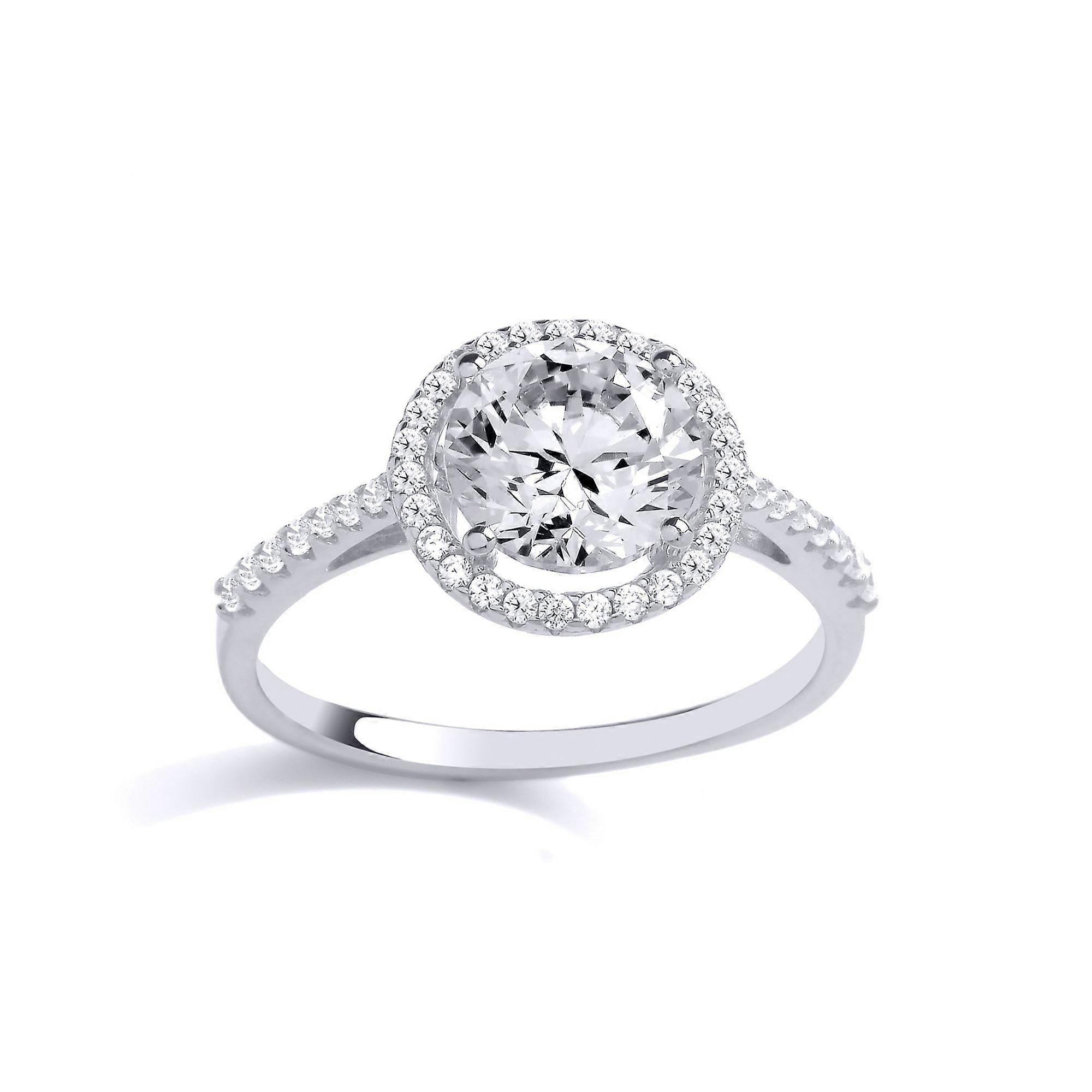 Jewelco London Ladies Rhodium Plated Sterling Silver CZ Round Halo Solitaire Engagement Ring