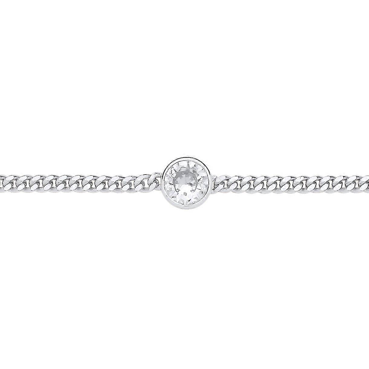 Jewelco London Ladies Rhodium Plated Sterling Silver CZ Bezel Solitaire Curb Chain Bracelet 3mm 7.5 + 1 inch