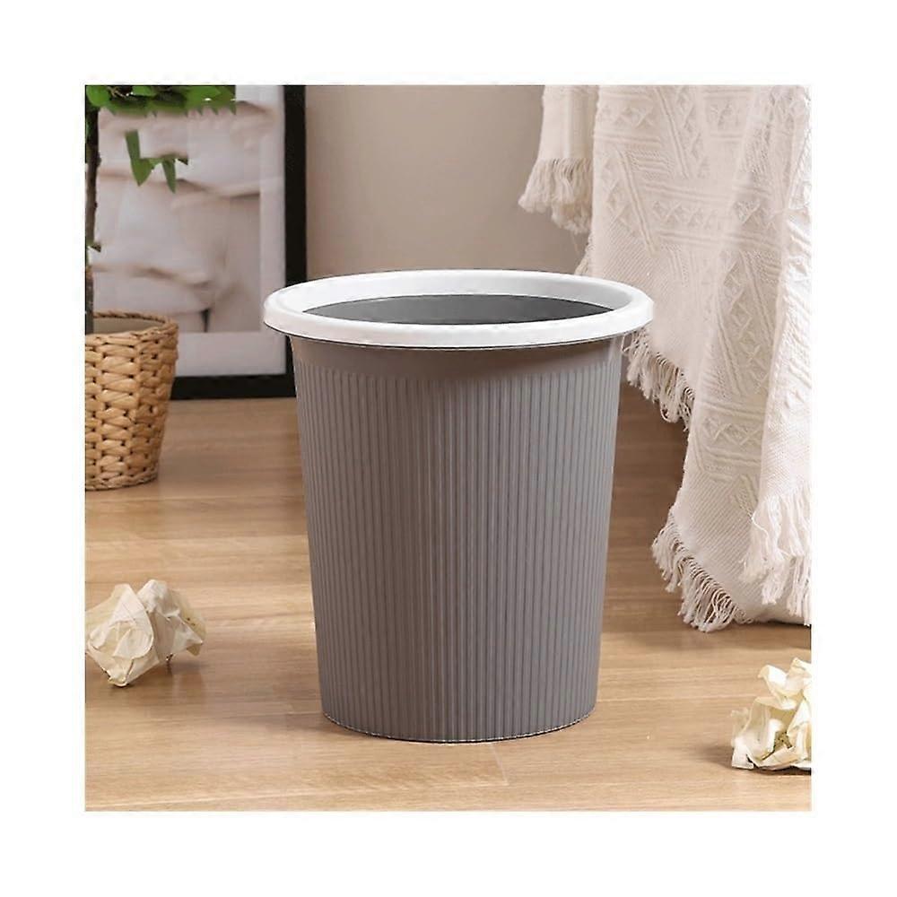 Large Gray Plastic Trash Can with Pressure Ring for Kitchen and Office Waste Bin Without Lid