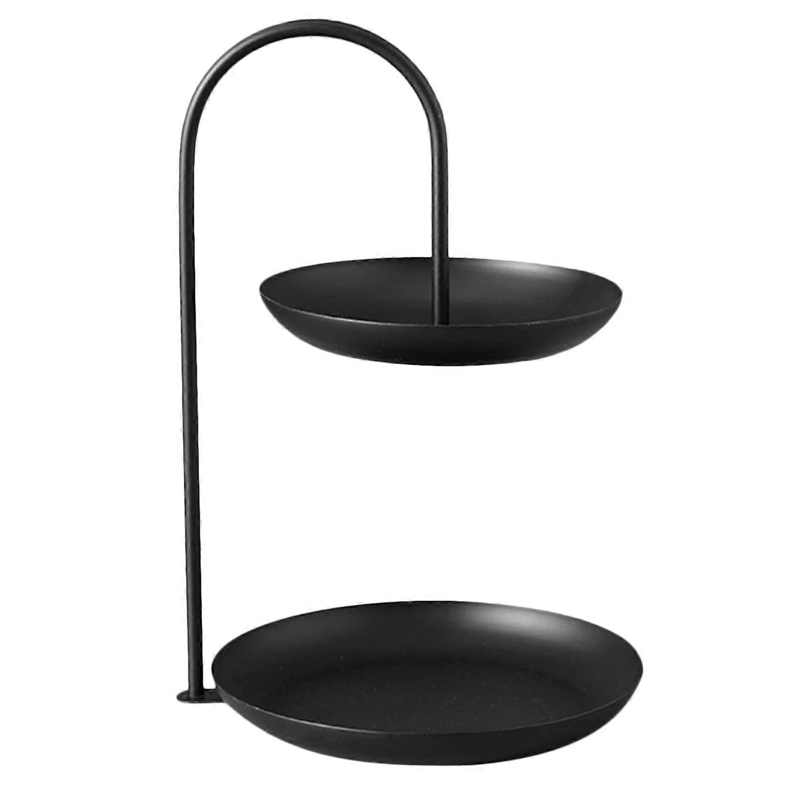 Two Tier Black Iron Fruit Serving Tray with Rustproof Baking Paint for Home and Party