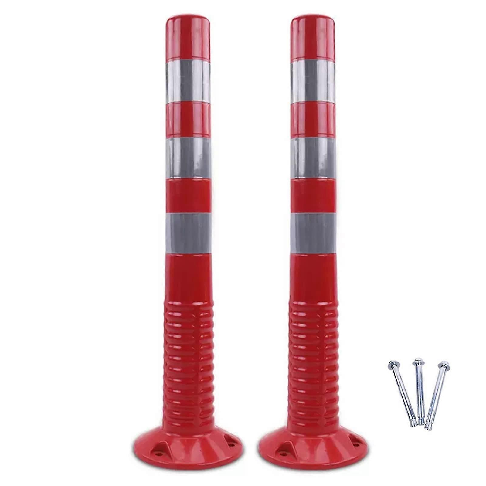 Reflective Plastic Traffic Delineator Post with  Visibility Stripes, Impact Resistant Parking Bollard, Red and Silver 2 Pack