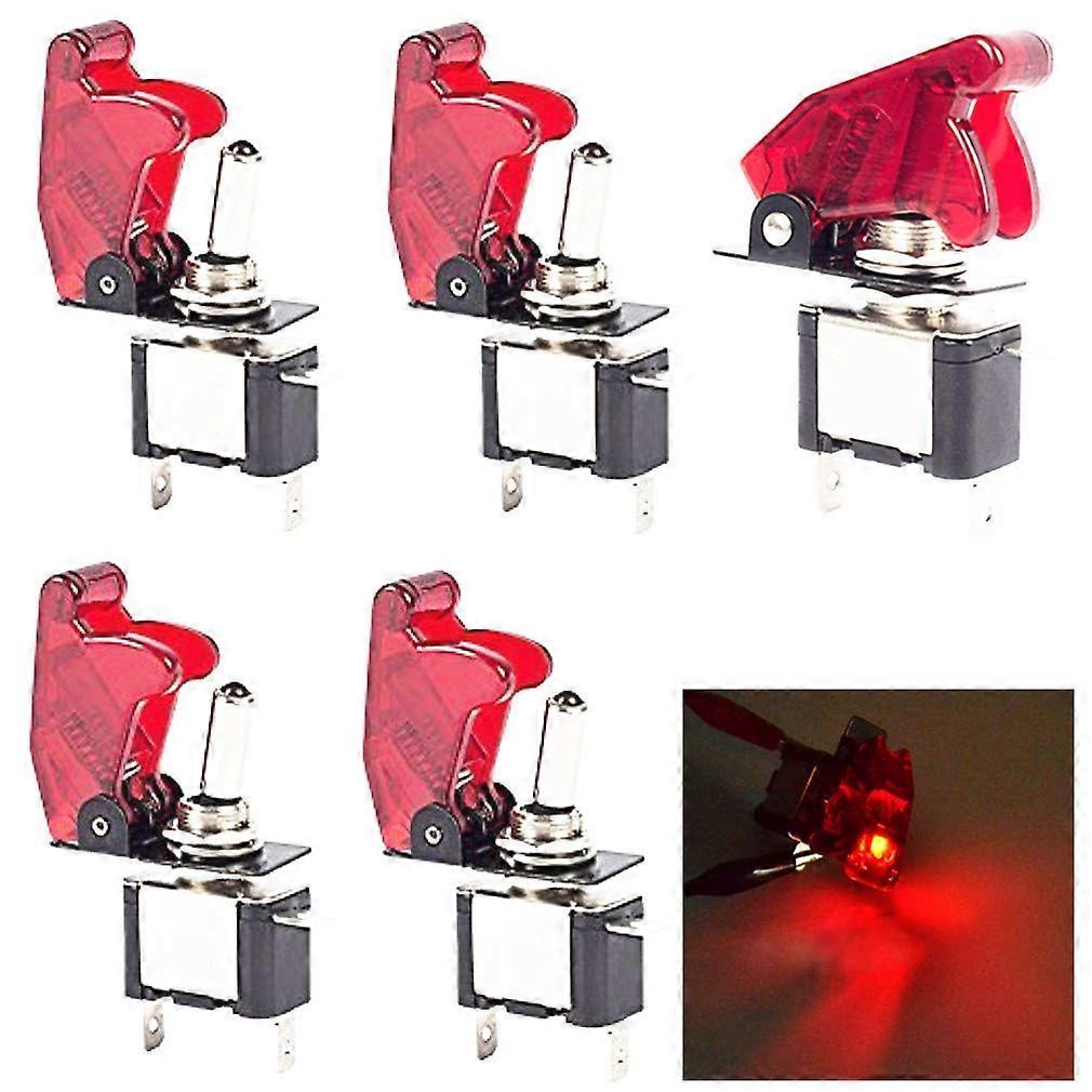 5Pcs 12mm Red LED Rocker Toggle Switch for Car Dashboard with Bright Indicator