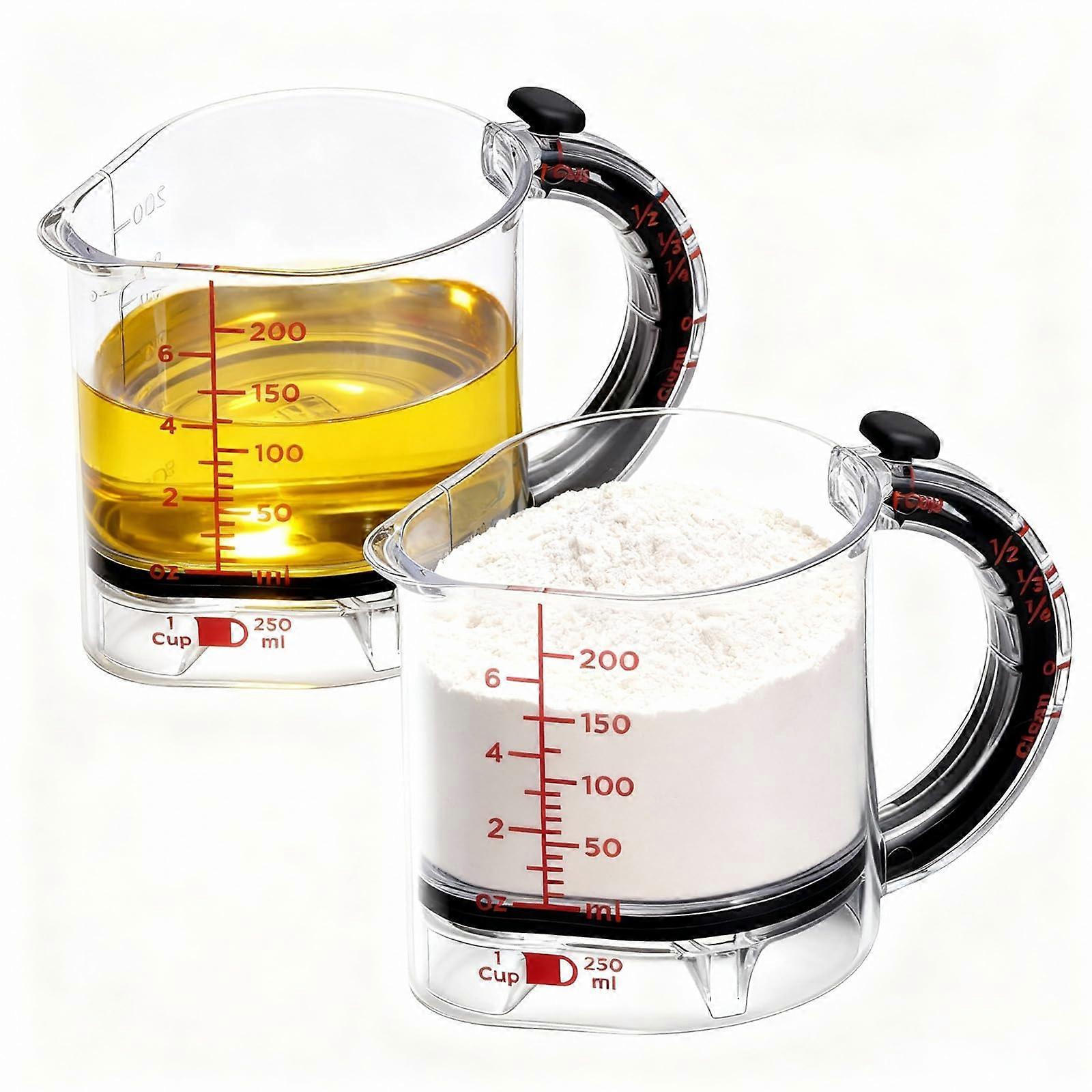 2 PCS 4 in 1 Adjustable Measuring Cup 250ml for Dry and Liquid Ingredients with Scraper Base