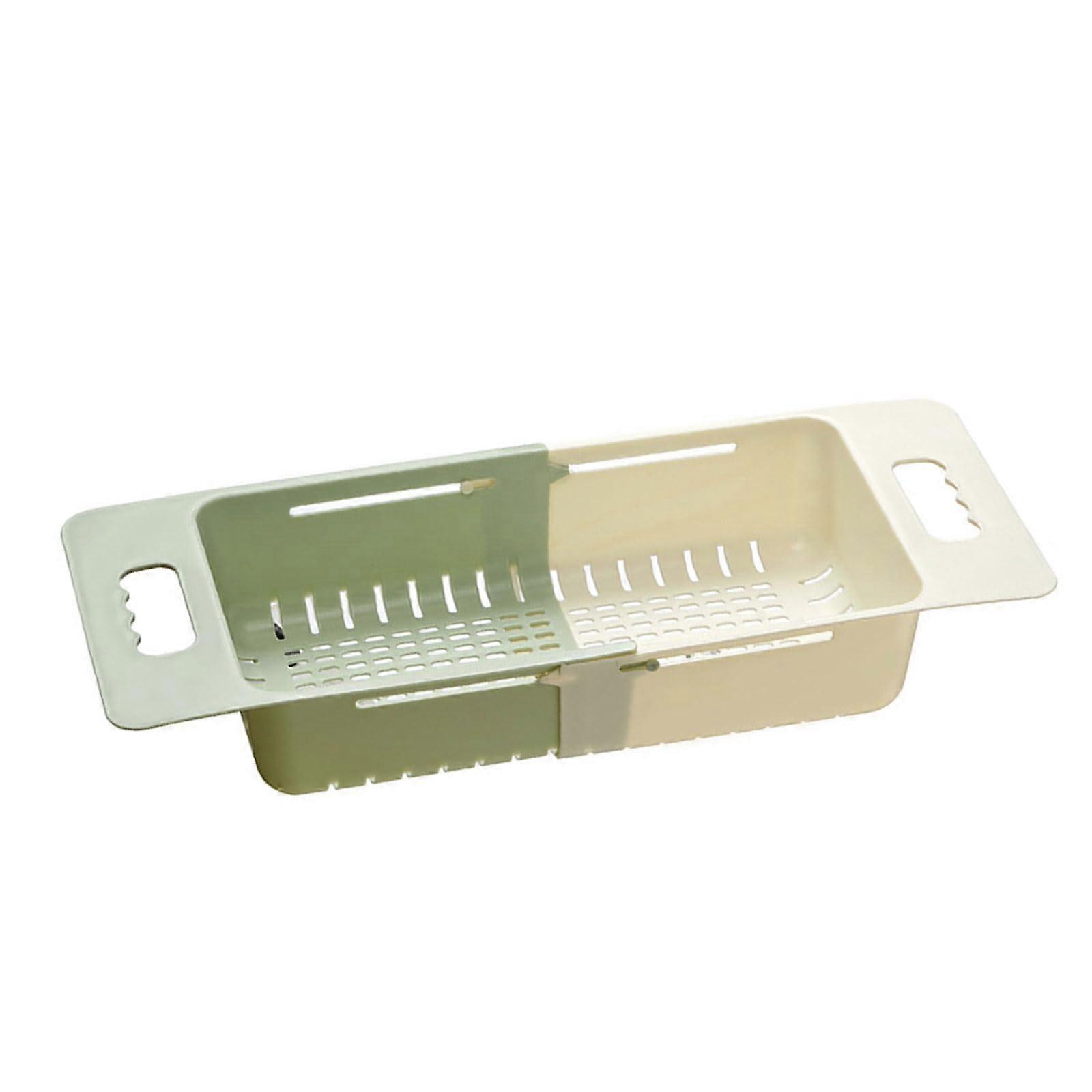 Over Sink Dish Drying Rack Adjustable Colander Basket for Vegetables Space Saving Green and White