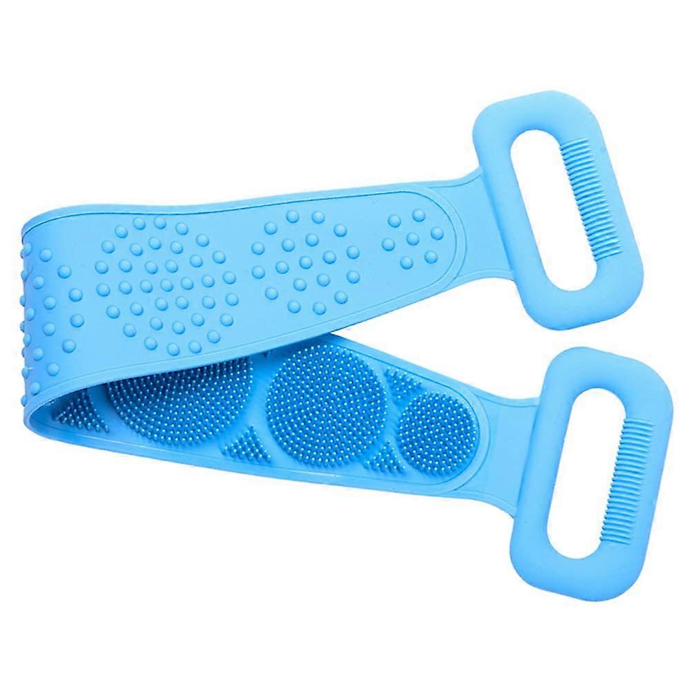 Silicone Back Scrubber with Handles for Shower, Long Exfoliating Strap, Soft Bristles, Blue