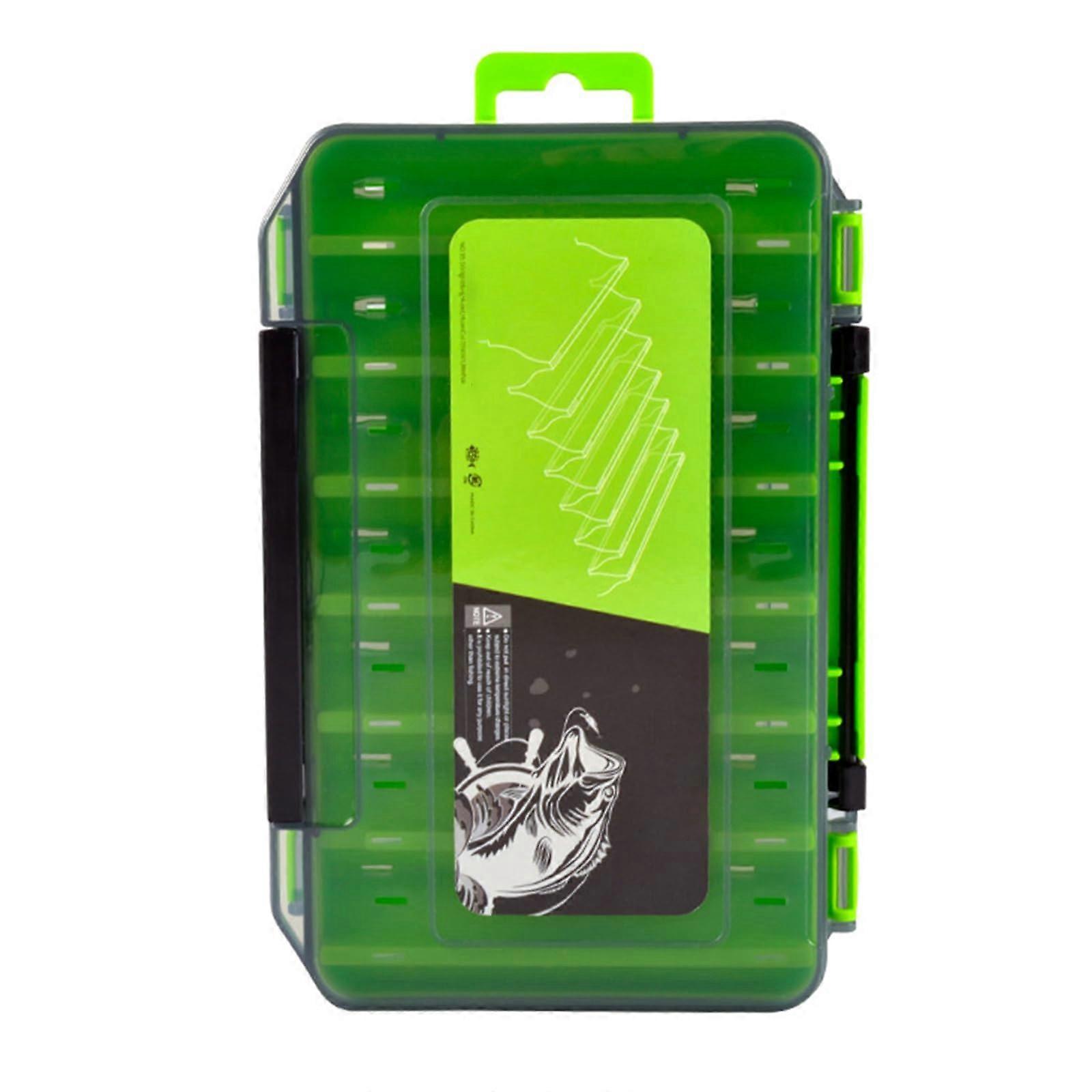 Fishing Tackle Box Double Layer Waterproof Lure Organizer Clear Hook Storage Case L Green