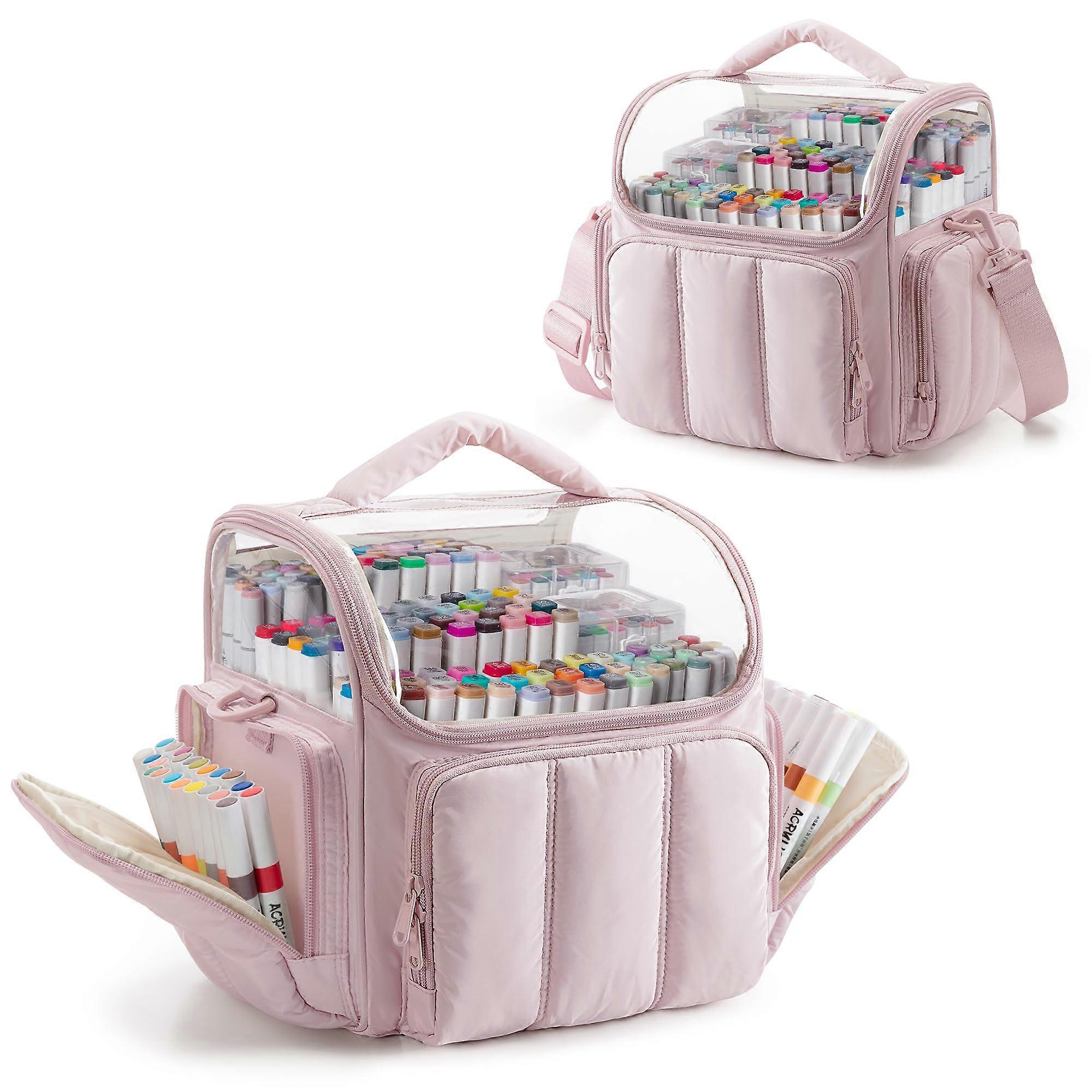 Large Pink Marker Organizer Case for 210 Markers with Adjustable Shoulder Strap and ColorCoded Slots