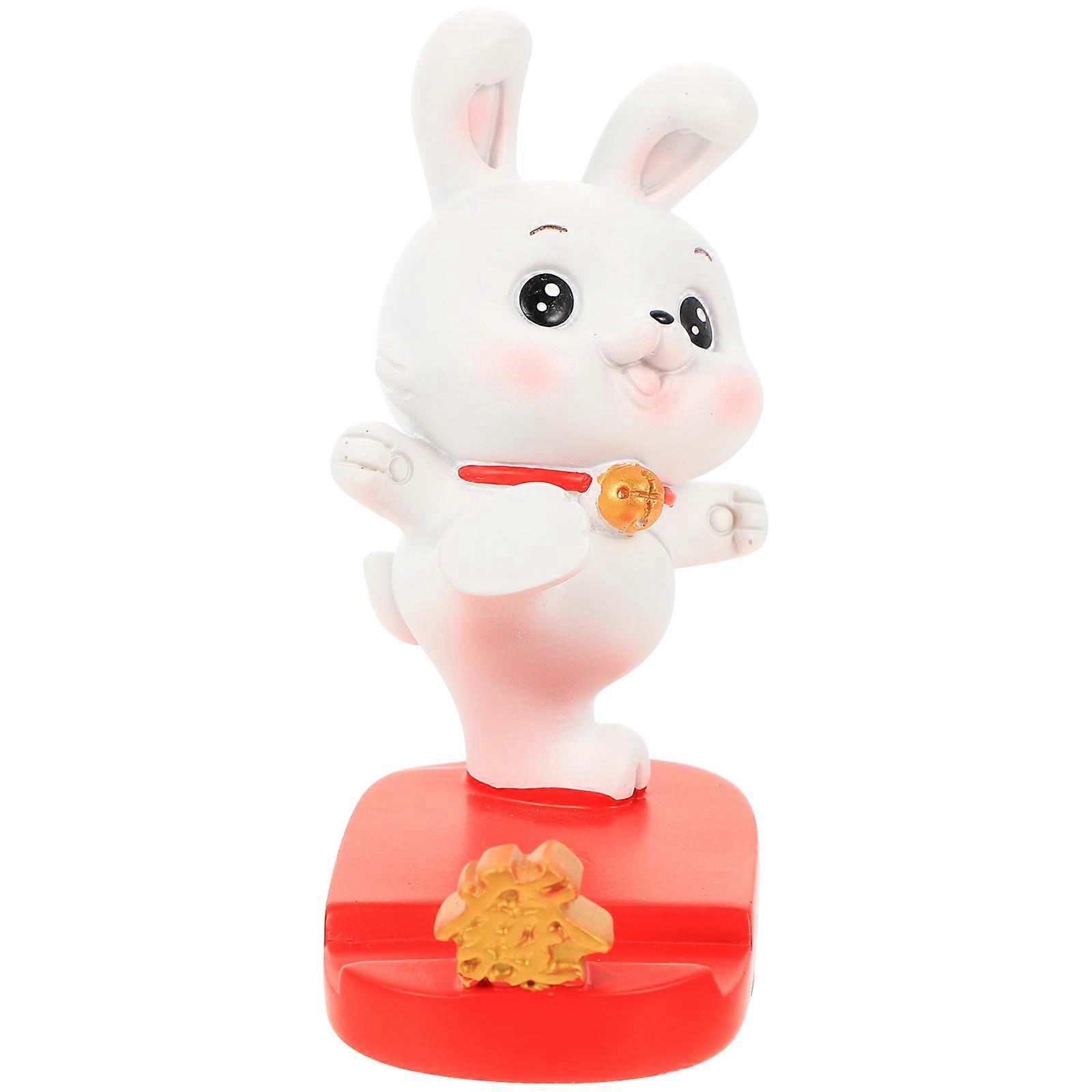 Rabbit Phone Holder for Desktop Use with Cute Bunny Statue