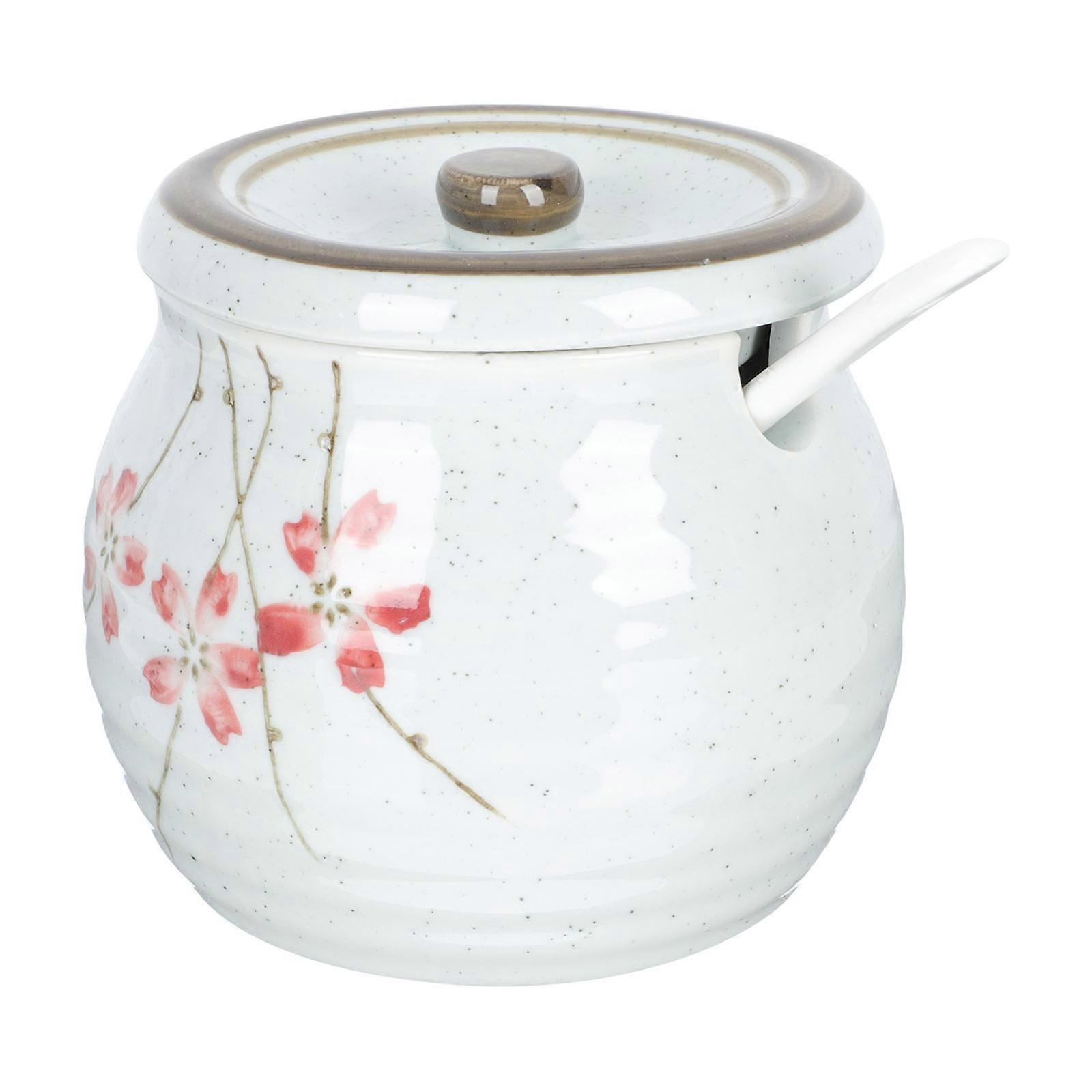 Assorted Color Ceramic Sauce Jar 1Set for Kitchen Storage with Scoop