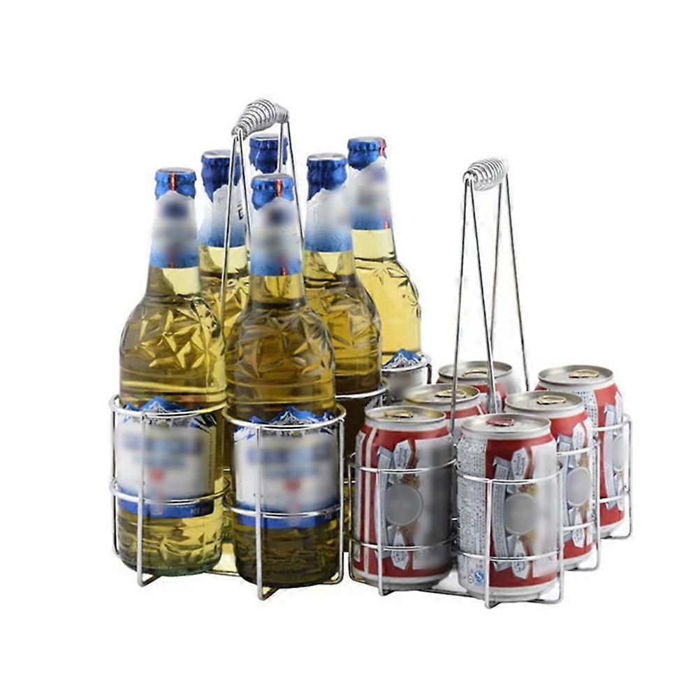 Handheld Beer Bottle Holder Iron Rack for 6 Bottles Silver Tabletop Beer Server