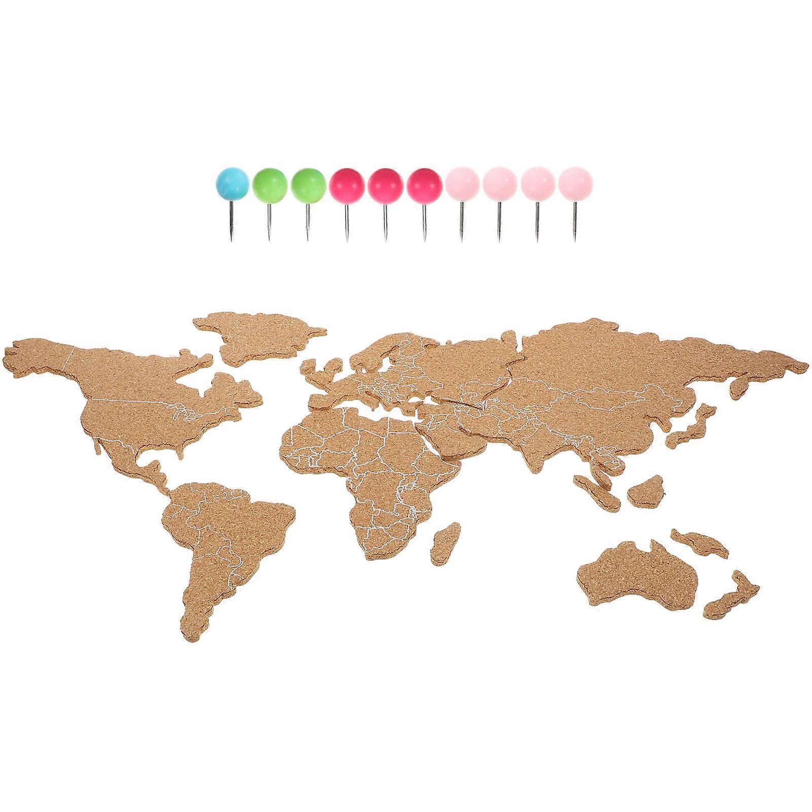 World Map Wall Art Cork Board Decoration for 2Sets Self Adhesive