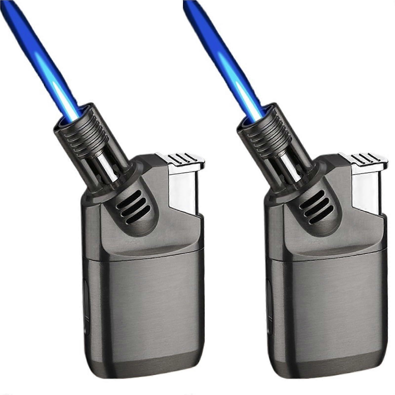 2Pack Butane Torch Lighter Set, Windproof Jet Flame, Refillable Adjustable Blue Flame for Kitchen BBQ, Black