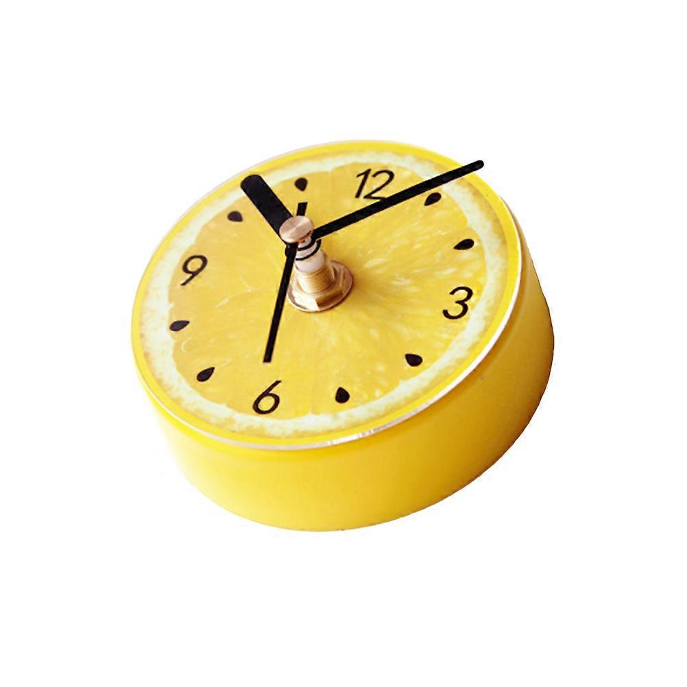 Refrigerator Magnets Sticker Clock Round Fruit Pattern Wall Clock Message Stickers (Yellow Lemon)