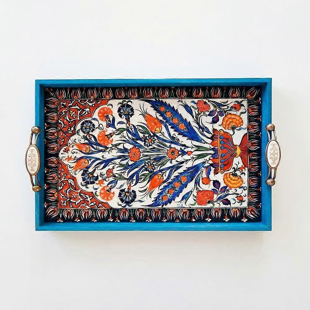 Handmade Turkish Serving Tray - Iznik Ceramic Style Decor