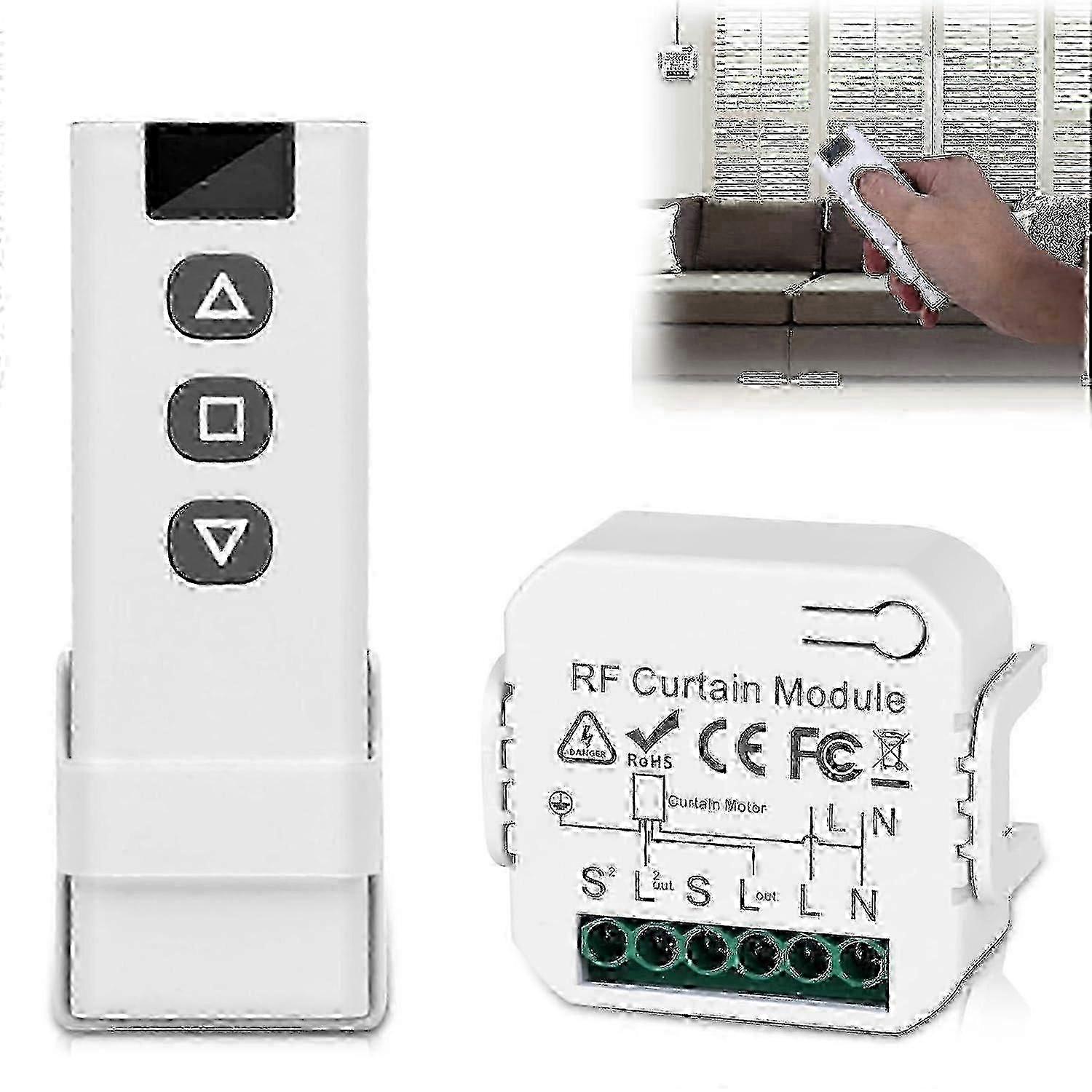Wireless Roller Shutter Control Kit With Rf Remote Control + Receiver Module, Range Up To 100 fz