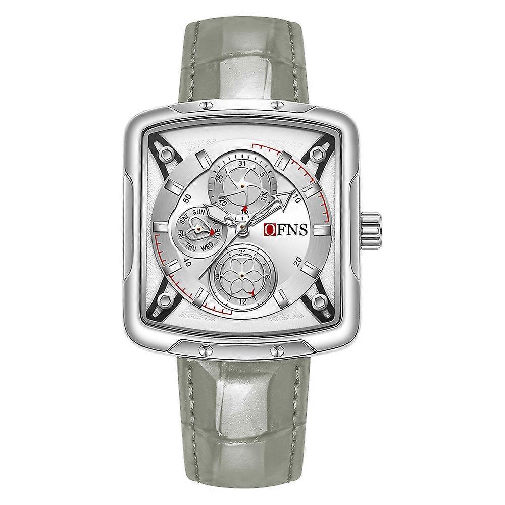 Watch Square Case Gray Leather Office Casual Formal